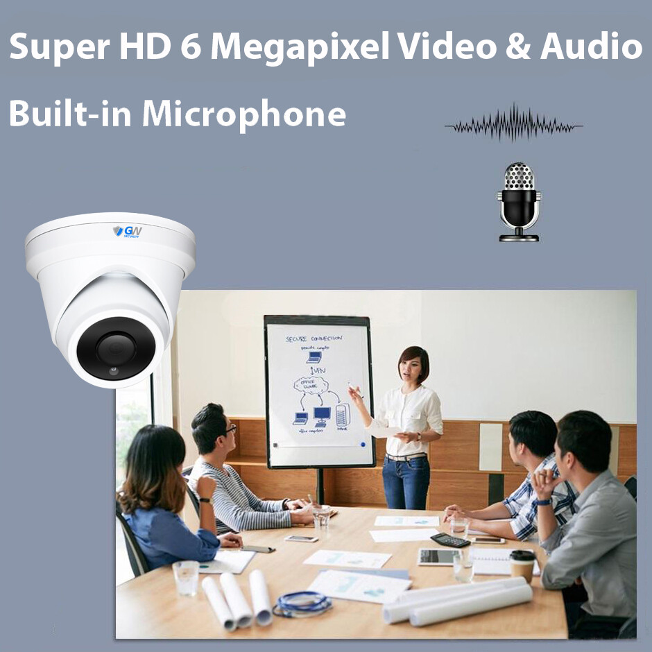 16CH NVR 16 X 6MP PoE IP 3.6mm Lens Microphone Turret Security Camera System 4TB