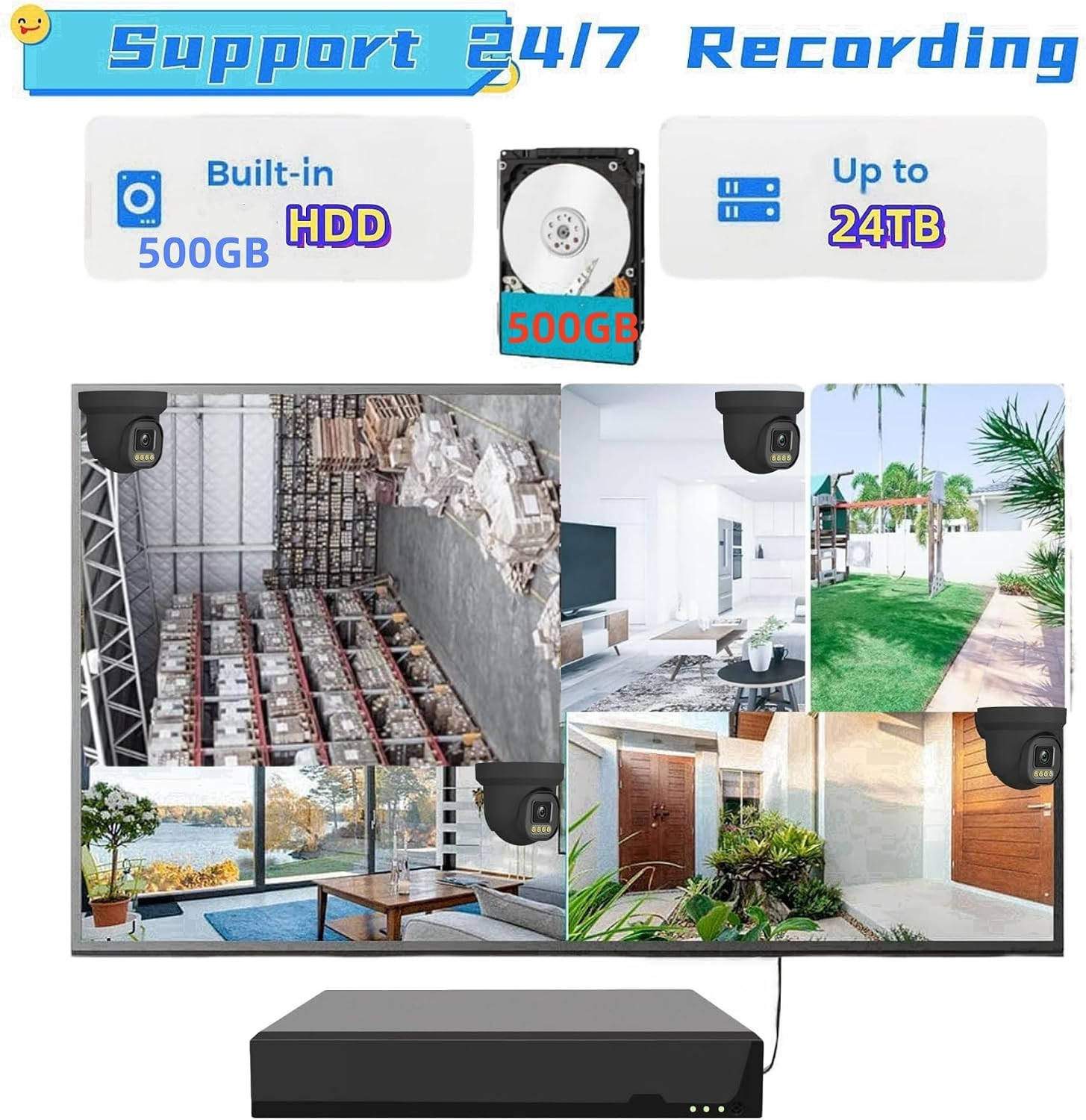 Poe Security Camera System Surveillance NVR Kits, 4Pcs Cameras with Person/Pet/V