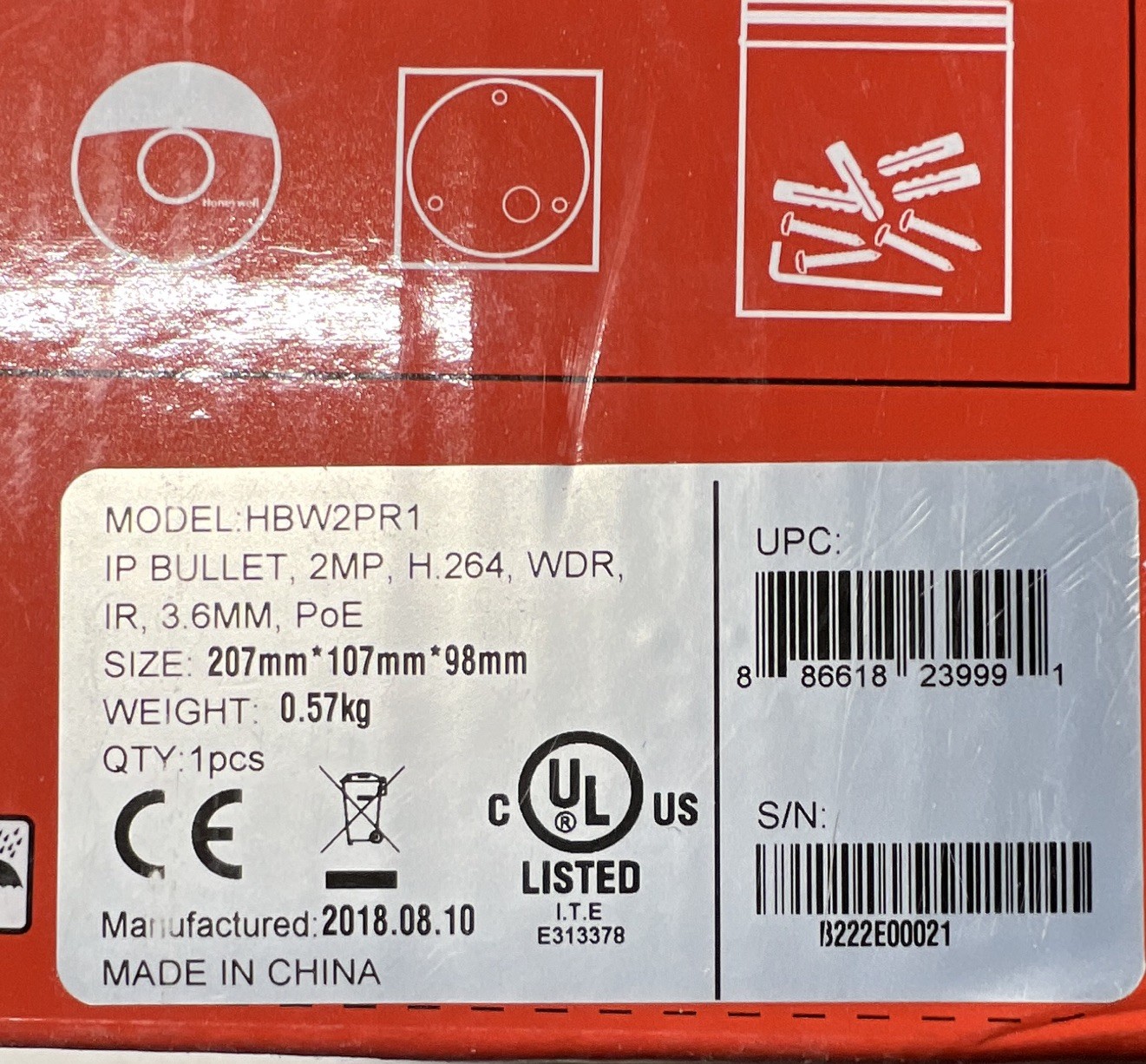 Honeywell HBW2PR1 WDR IR PoE IP Bullet Camera Outdoor/Indoor White