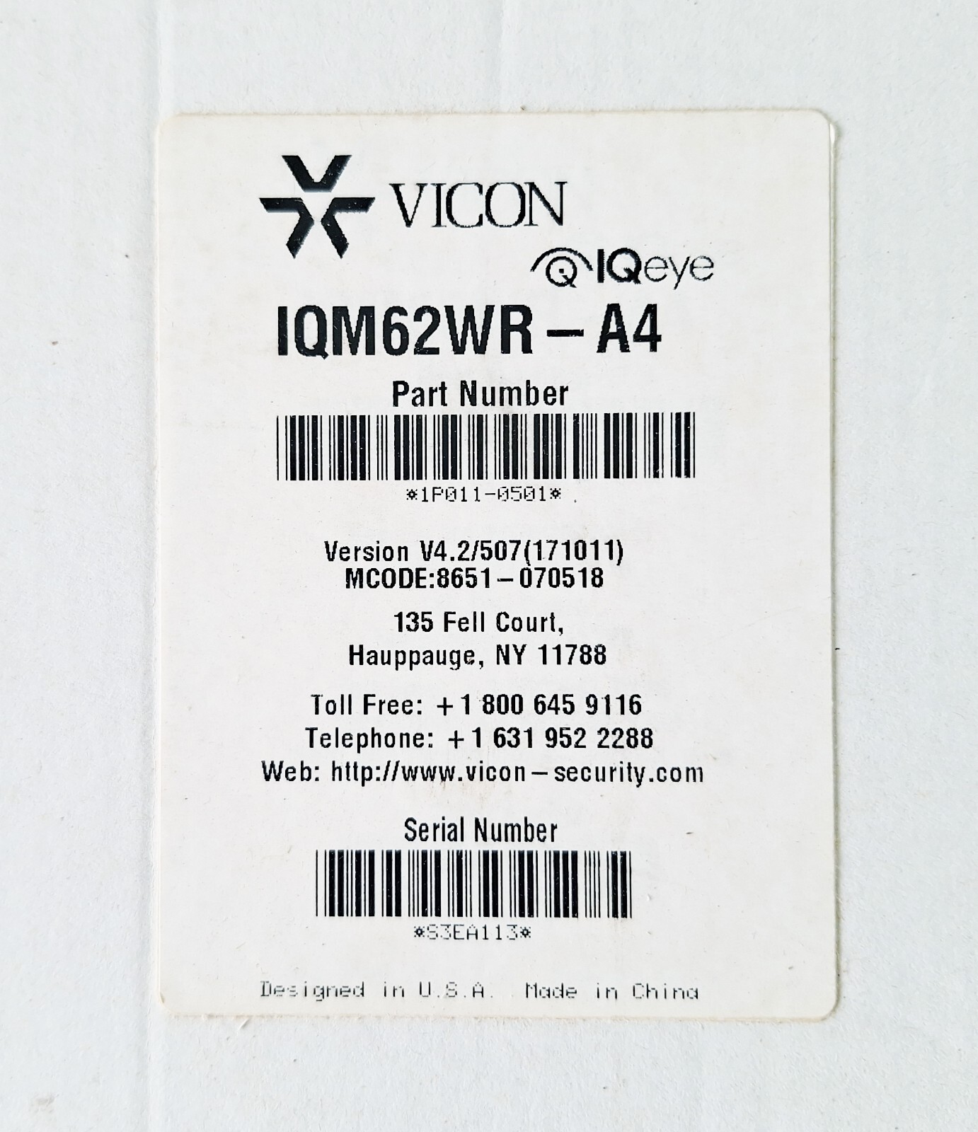 VICON IQM62WR-A4 IQEYE ALLIANCE-MX CAMERA DOME HD 1080P – 1920 x 1080 30 fps