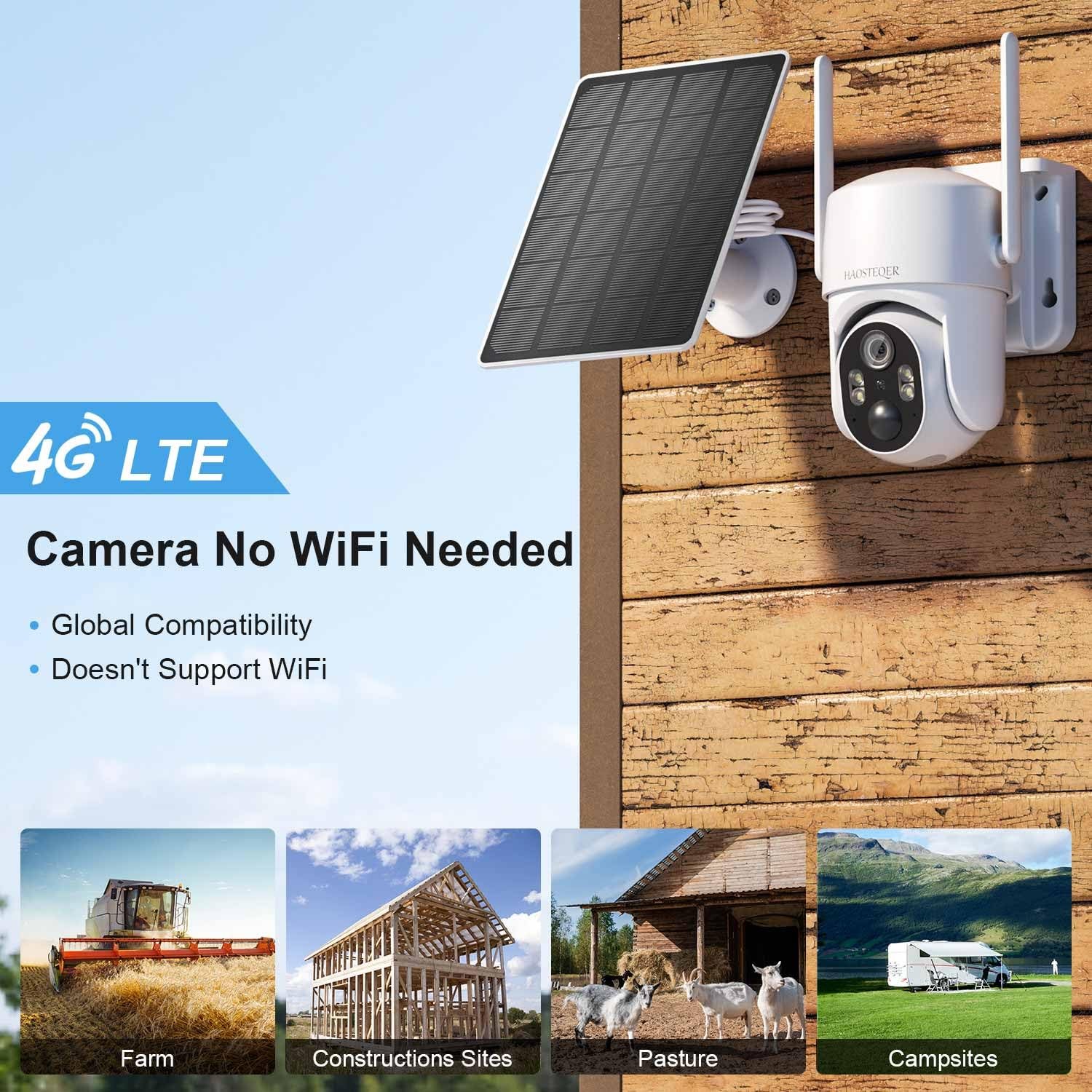 4G LTE Cellular Security Cameras Outdoor Global Version, No WiFi White