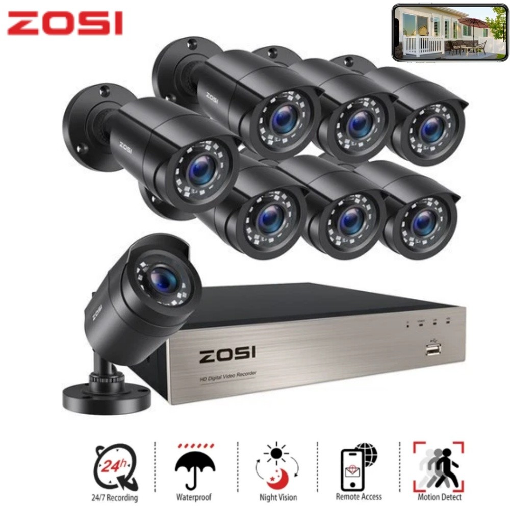 ZOSI 8CH 5MP Lite DVR 1080P Outdoor CCTV Security Camera System Kit Night Vision
