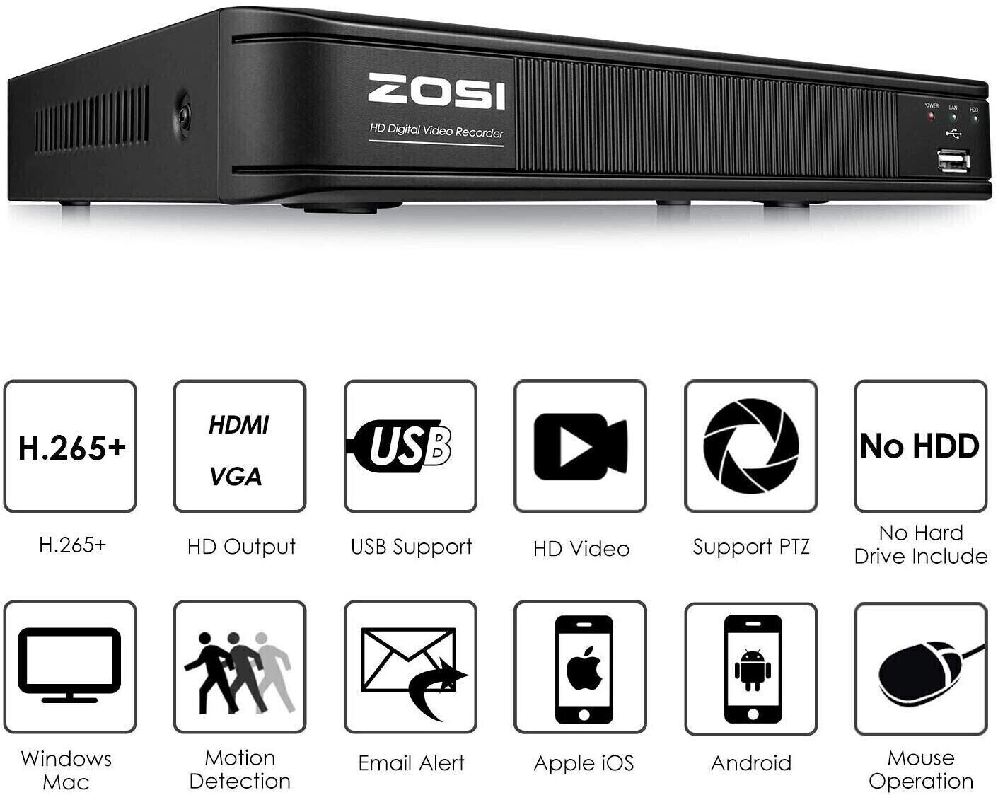 ZOSI 1080P Lite H.265+ 8 Channel Video Surveillance DVR for Security Camera HDD