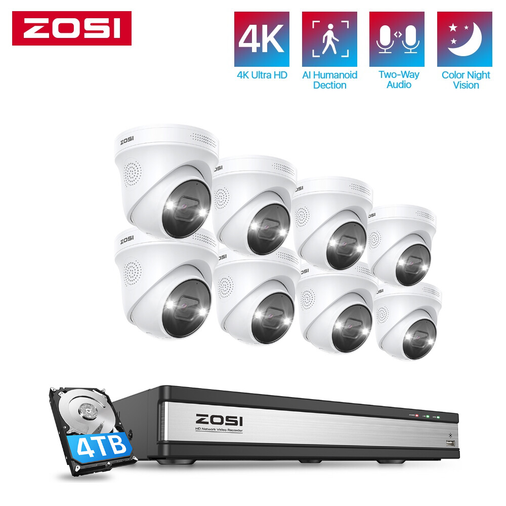 ZOSI H.265+8MP 16CH NVR 4K Home PoE IP Security Camera System CCTV IR Outdoor 4T