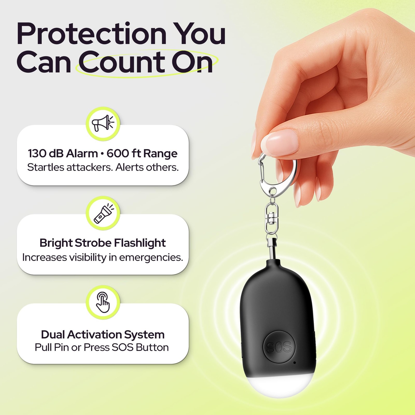 Rechargeable Personal Alarm Keychain – 130dB Siren & LED Light – 2 Pack Perso…