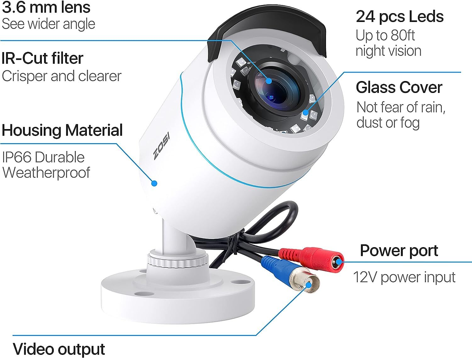 ZOSI 4X 1080P HD TVI 80ft IR-Cut Security Surveillance CCTV Outdoor 2MP Camera