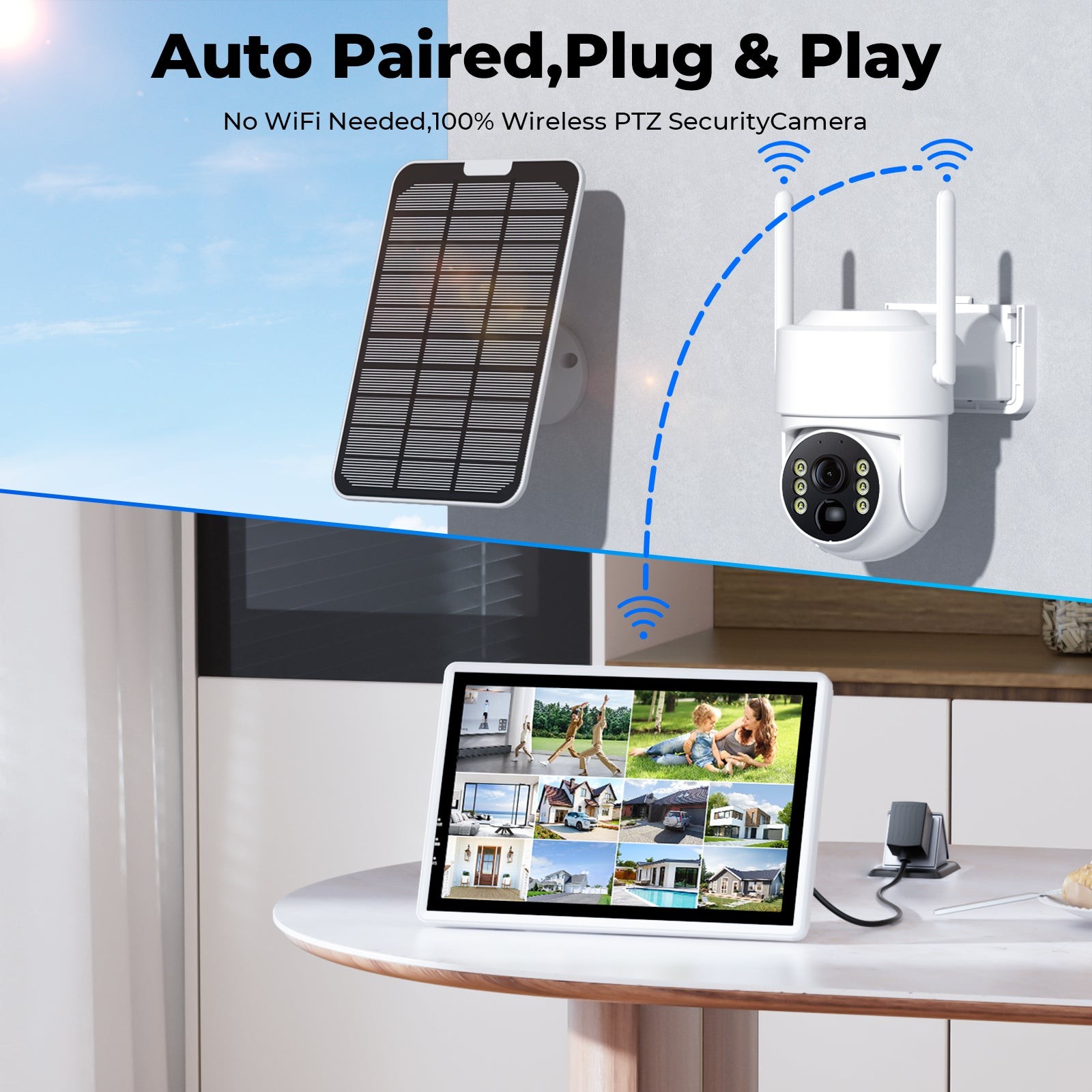 Solar Wireless 4MP Security IP Camera System with 10CH WIFI NVR Two Way Audio