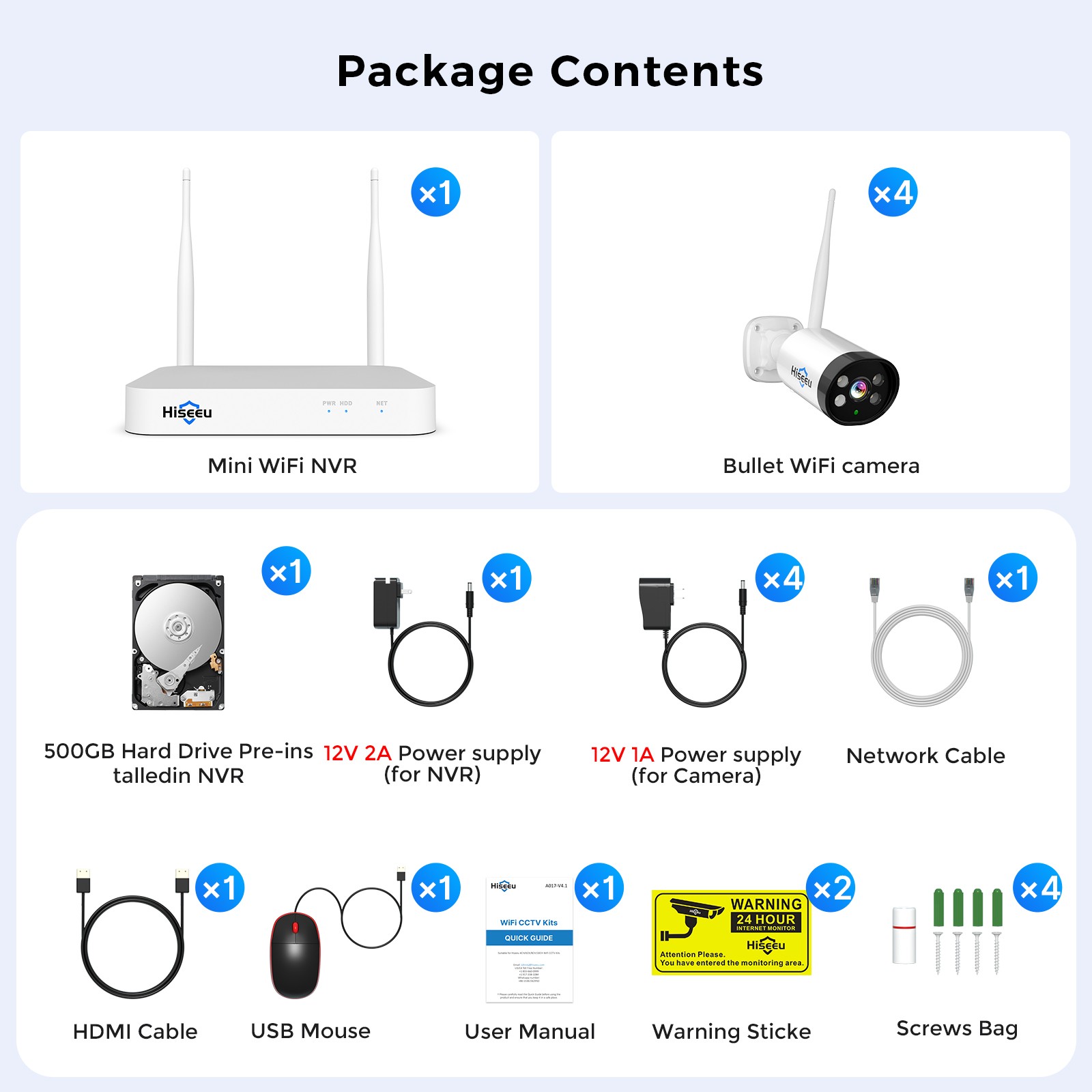 Hiseeu 10CH NVR 3MP 2.4G/5G WIFI Outdoor Audio Security Camera System CCTV HDD