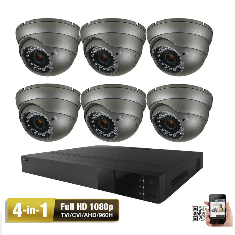 8CH 5MP All-in-1 HDTVI DVR 6 4-in-1 AHD 2.6MP OSD Men Security Camera System