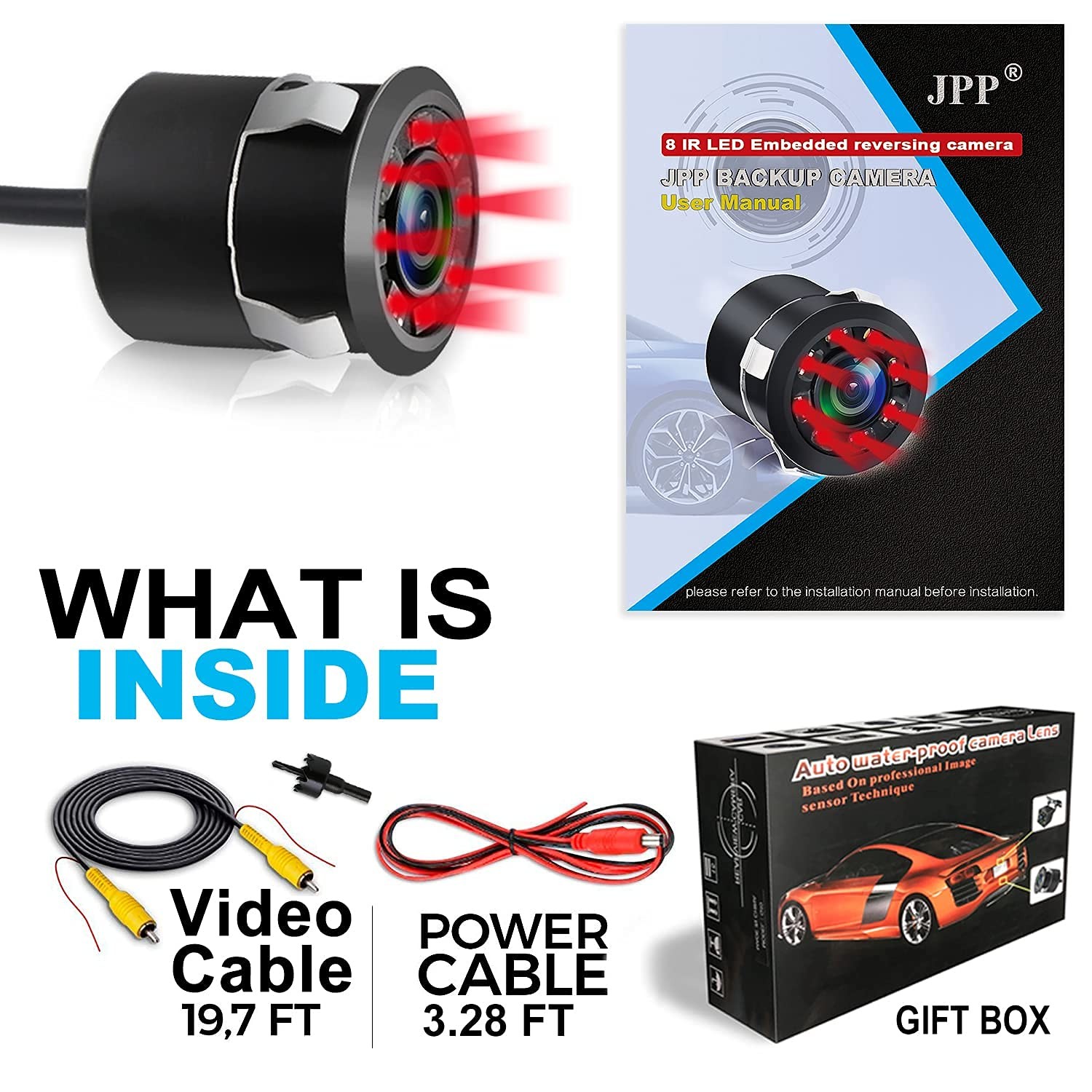 Backup Camera, JPP Embedded Front/Rear View Camera X, Car infrared LED camera
