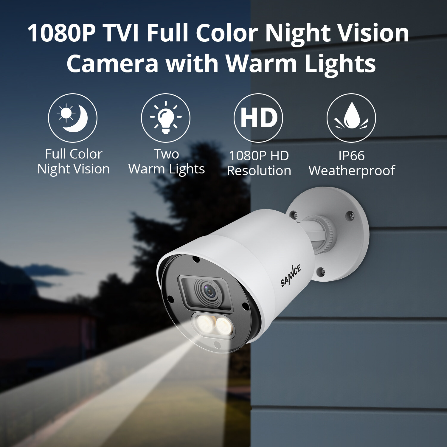 SANNCE 1080P Full Color Night Vision Outdoor 2MP Security Camera LED Warm Light
