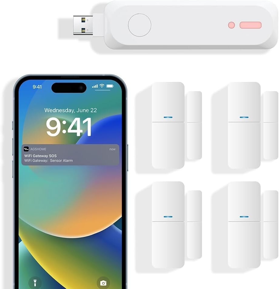 Home Alarm System 5-Piece kit, Door Window Sensors WiFi Alarm System for Kids