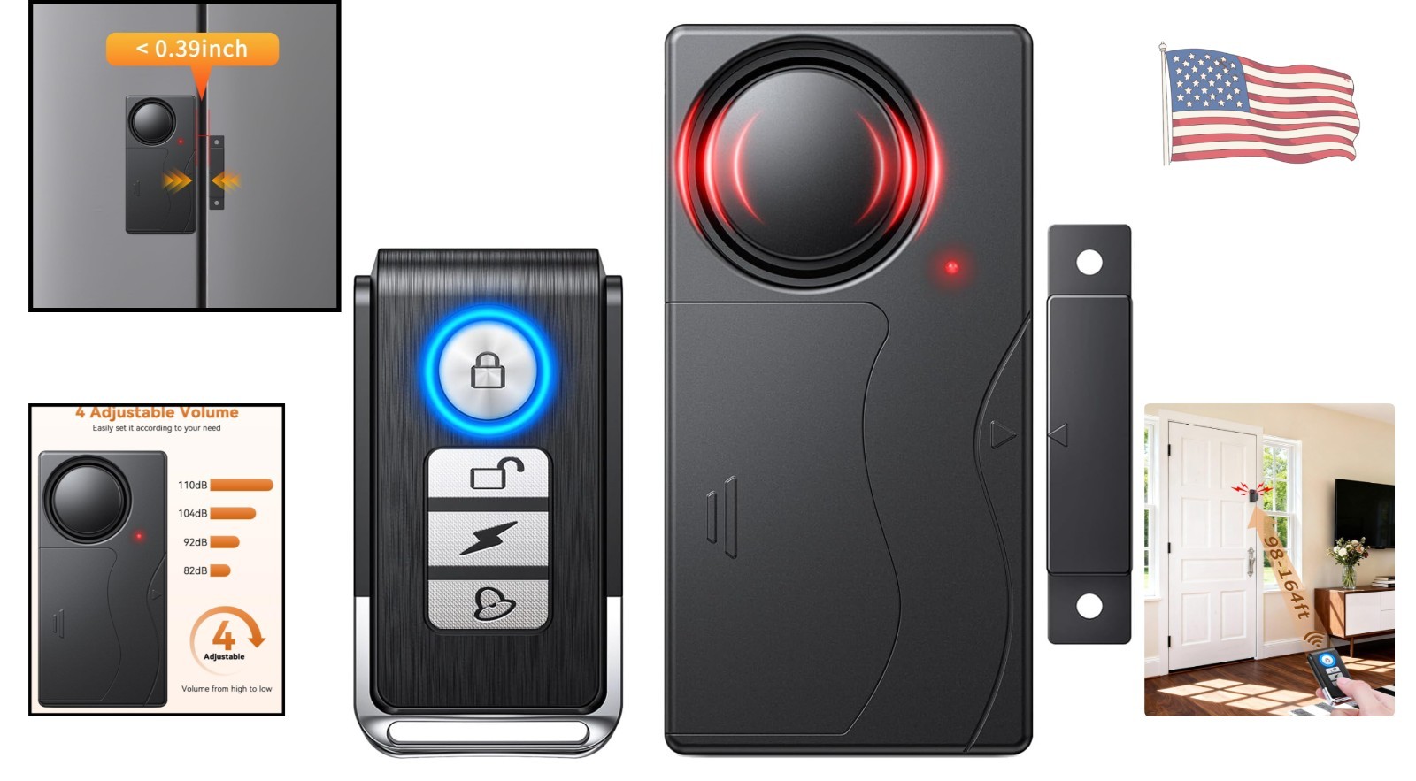 Portable 110dB Wireless Alarm for Doors, Windows, and Cabinets – Easy Install