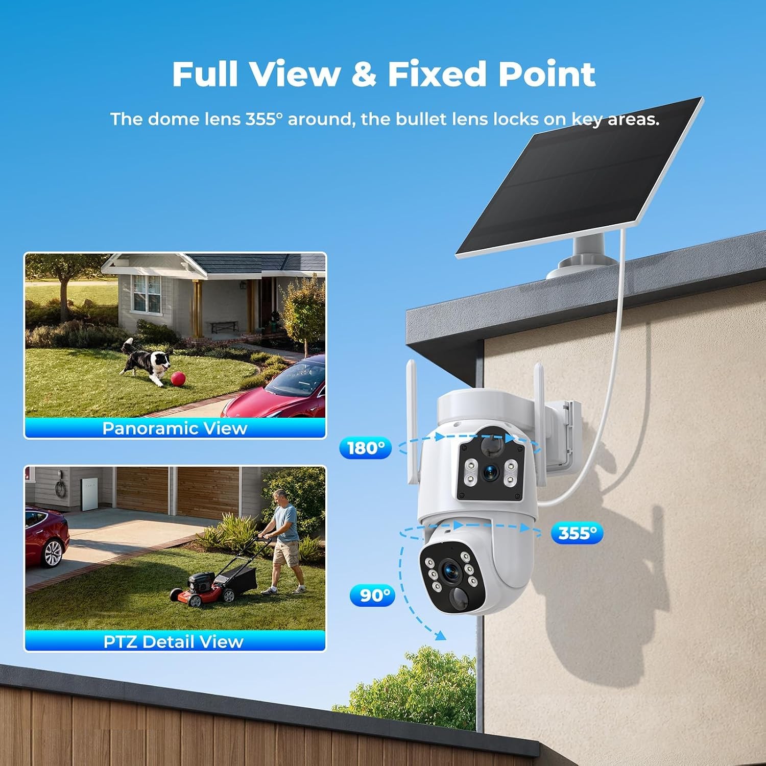Solar Wireless Home Security Camera System Wifi Camera Dual Lens with 10CH NVR