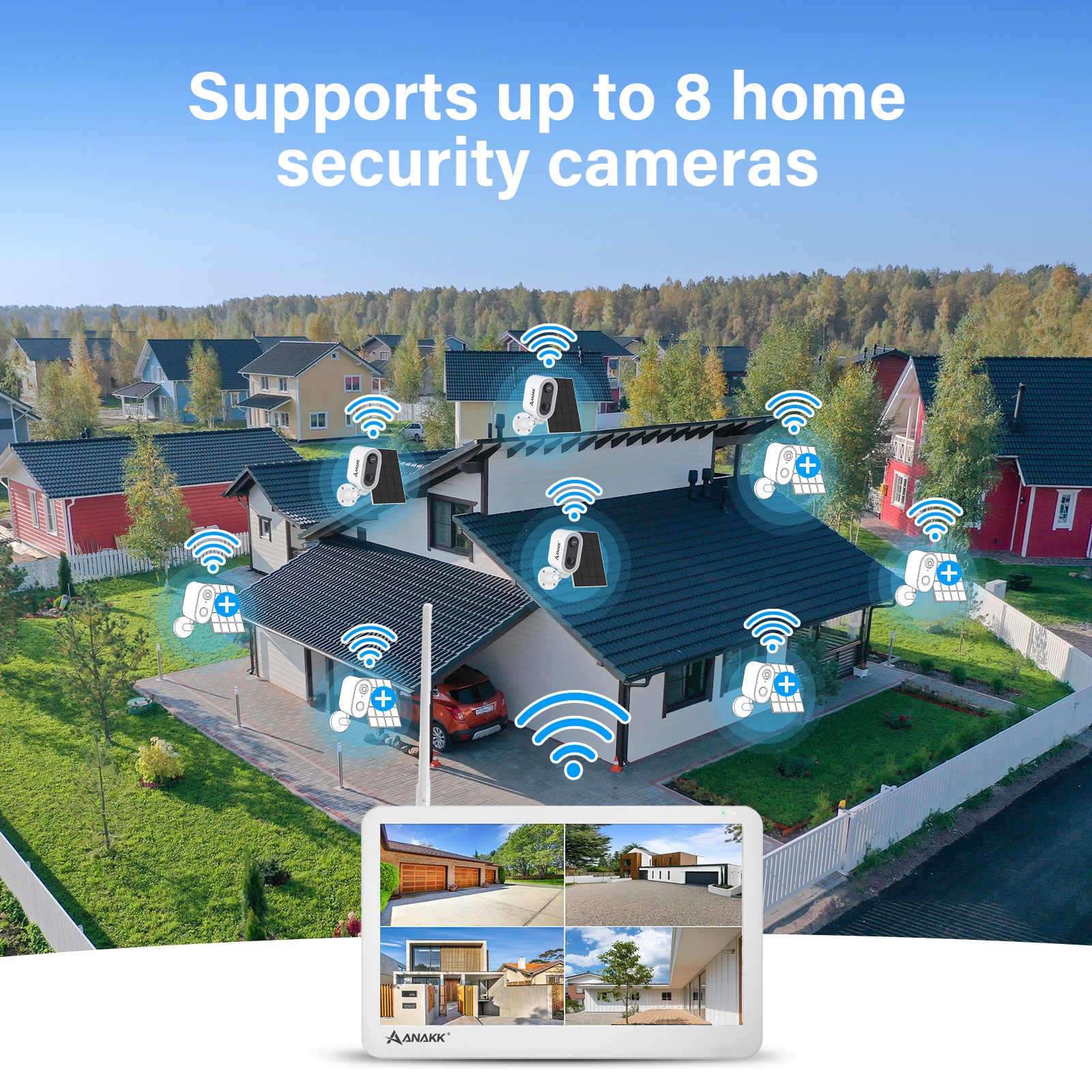 Solar Wireless Wifi Outdoor Security Camera with Monitor & 64G Card Night Vision