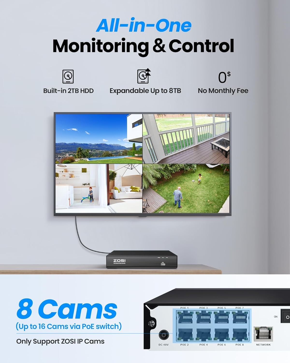 ZOSI 2K All in one Wireless Security Camera System Outdoor IP66 12.5″ LCD 1TB