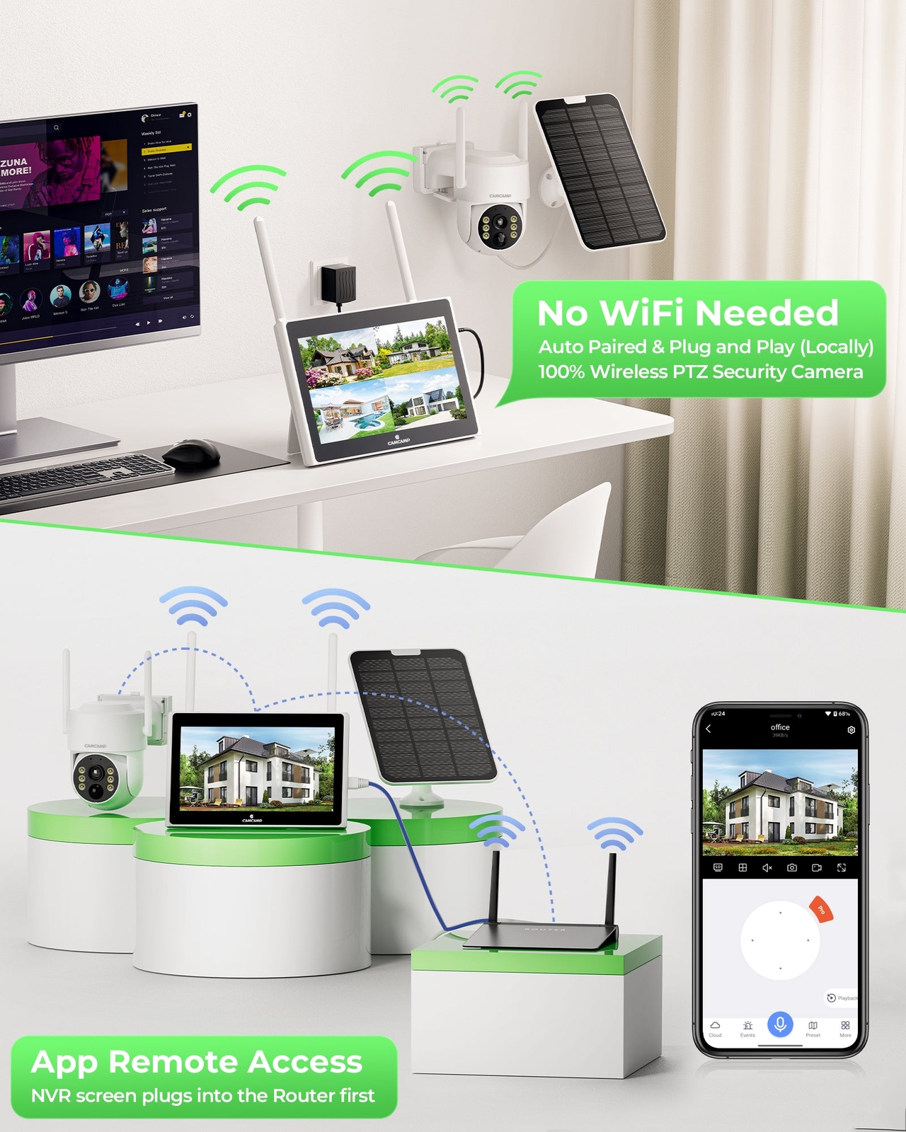 4MP Wireless Home Security Camera System Solar Wifi IP Cameras 10” Monitor NVR