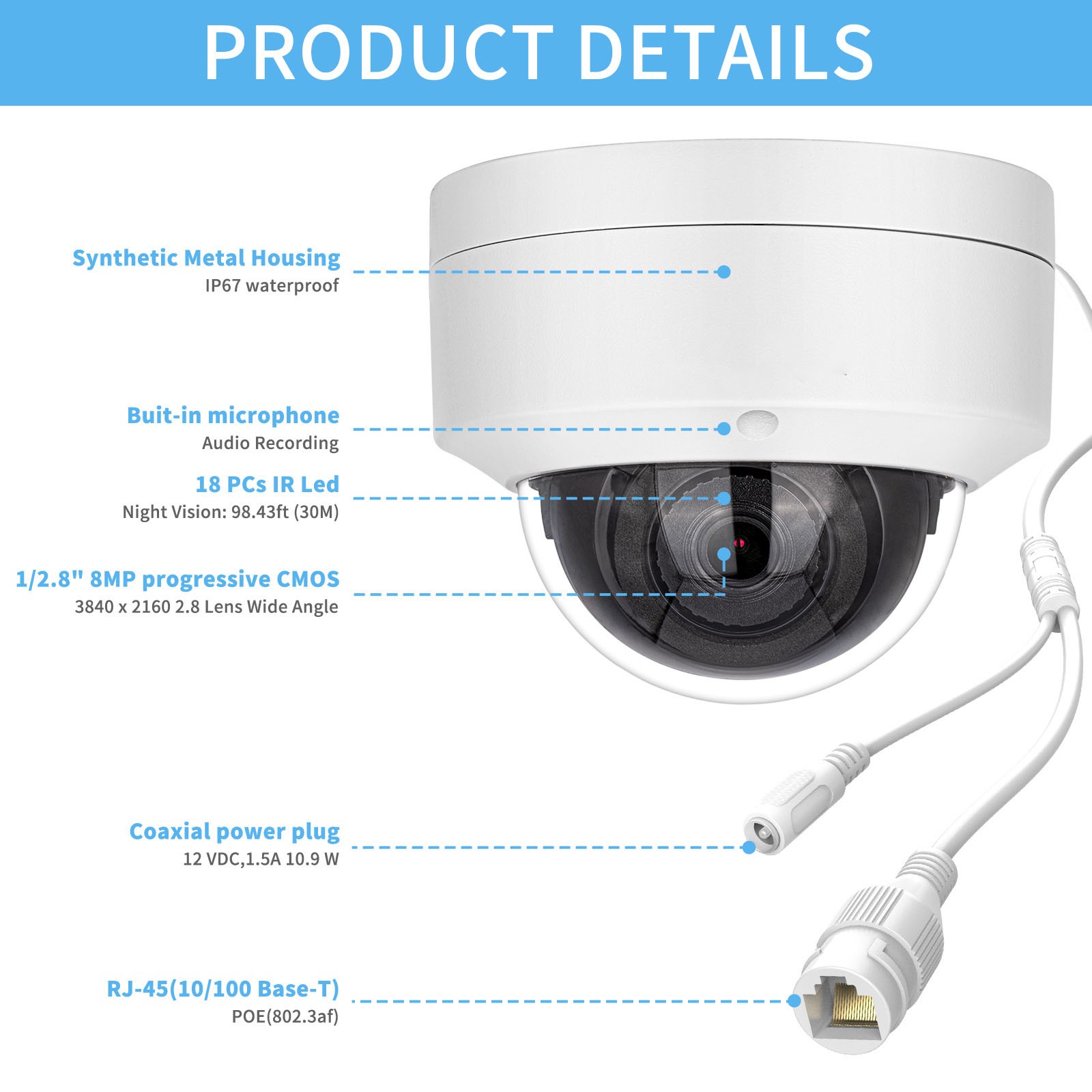 VIKYLIN 8CH 8POE NVR 5×Zoom Dome IR30M 8MP 4K PTZ/IP CAMERA MIC CCTV System Lot