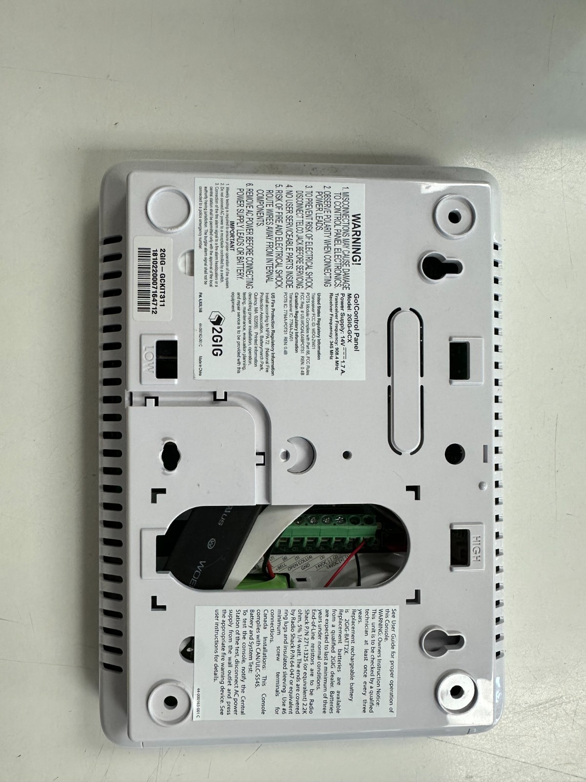 2GIG TECHNOLOGIES MODEL 2GIG-GCX Remote and Power cord