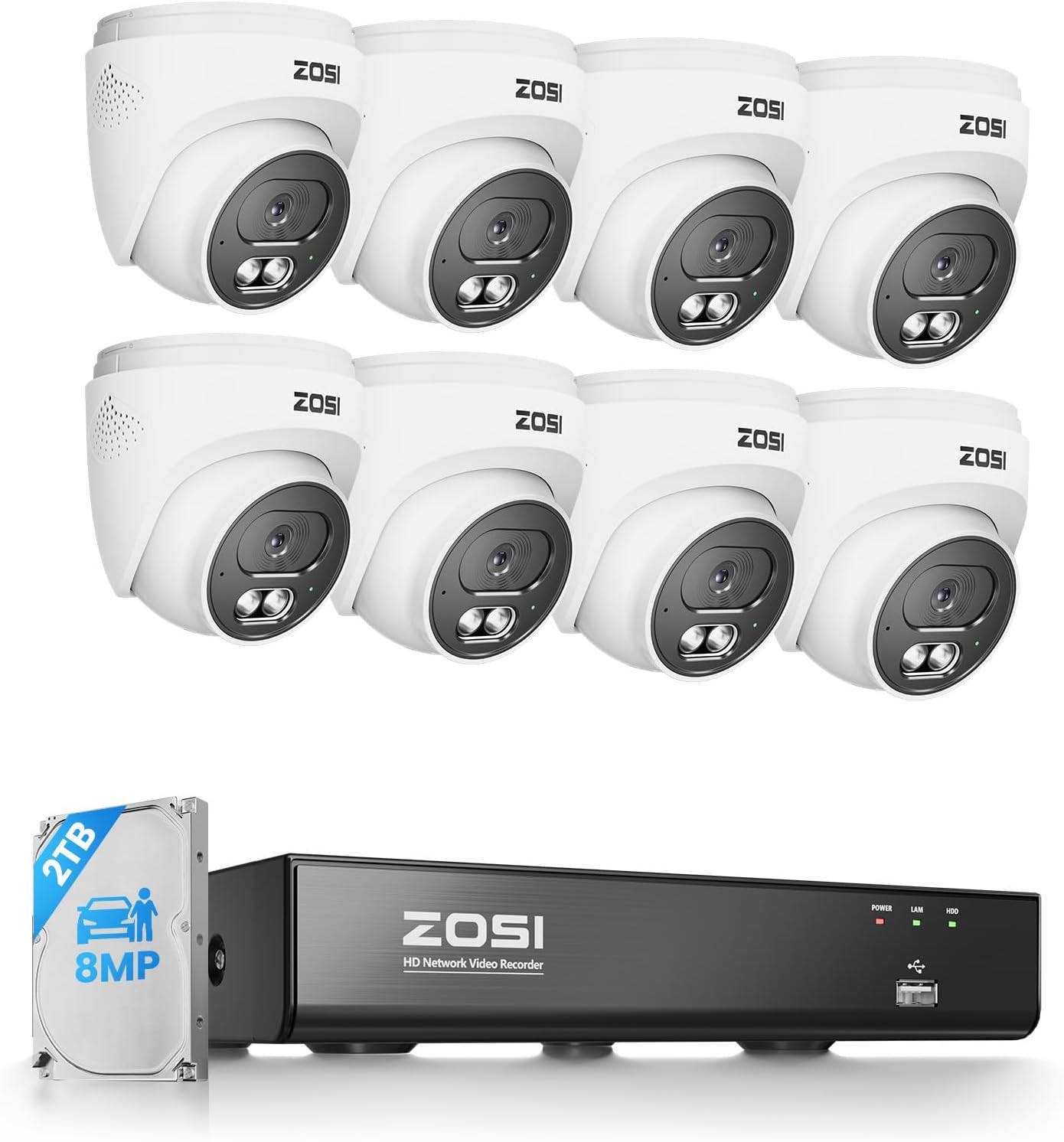 ZOSI C220 4K 8MP 8CH 8 x 8MP POE Security Camera System 2TB HDD AI Detect Audio