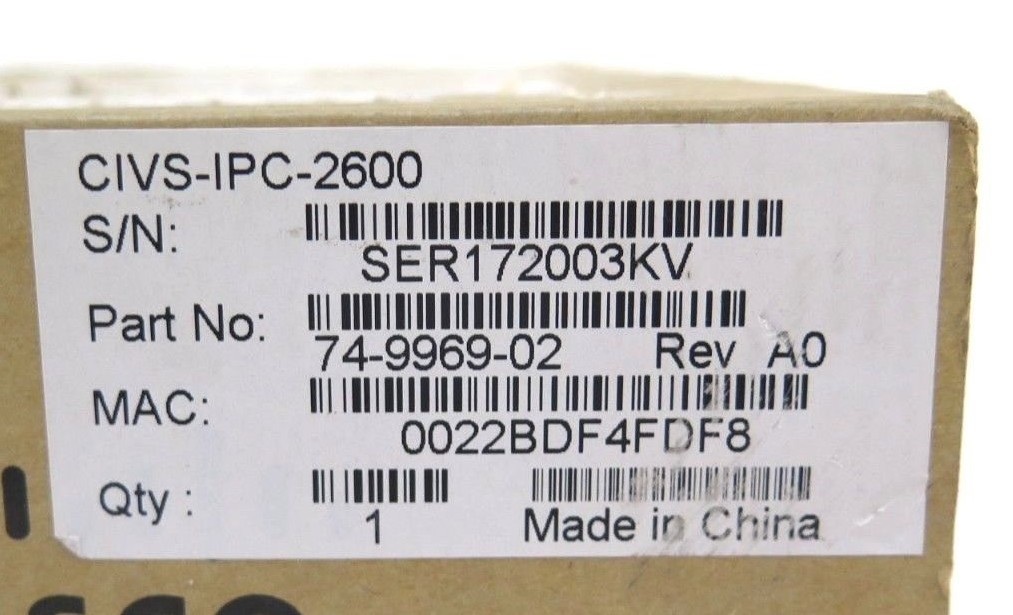 Cisco 2600 IP Security Camera CIVS-IPC-2600 Video Surveillance