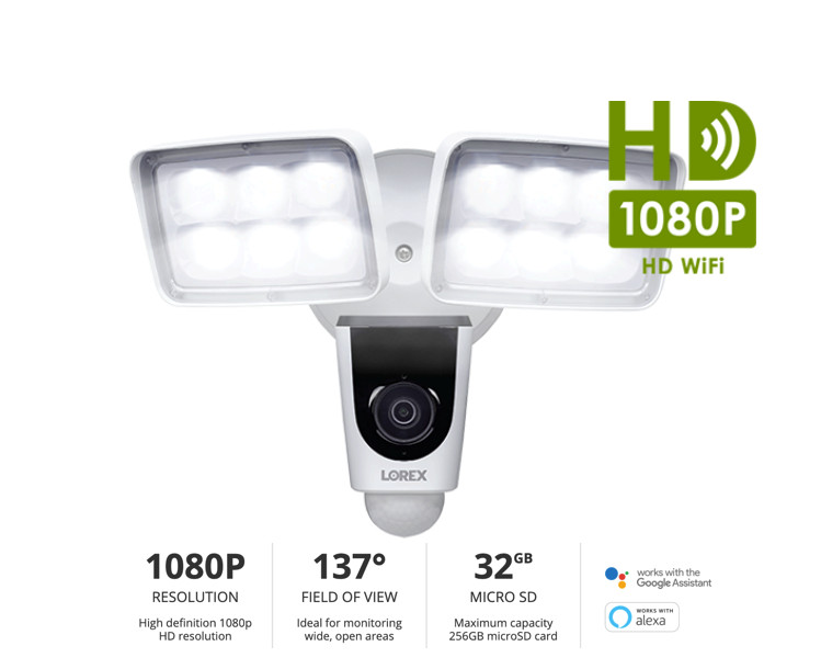 LOREX 1080p Wi-Fi Floodlight Camera Weatherproof, Two Way Talk, Deterrence Siren