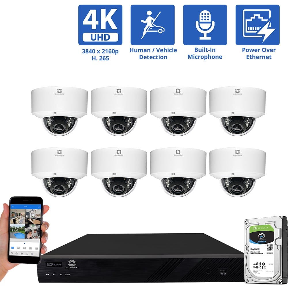 16 Channel NVR Security Camera System with 8 4K 8MP AI Microphone IP Dome Camera