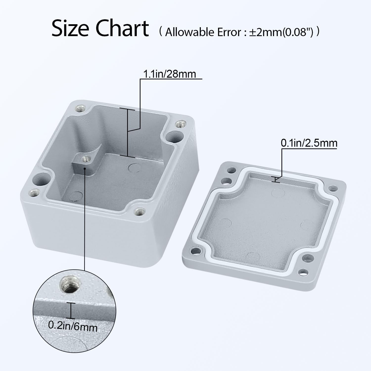 LeMotech Aluminum Alloy Metal Junction Box IP67 2.5″x2.2″x1.3″, grey