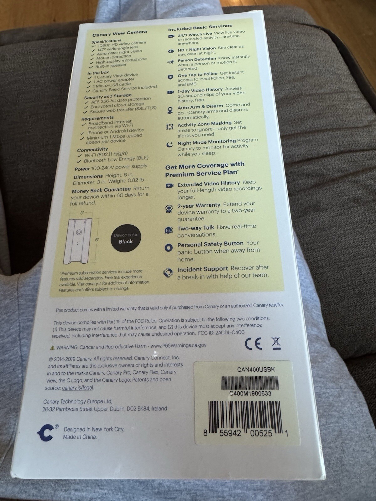 Canary Home Security Camera CAN400USBK Smart Indoor Black Factory Sealed