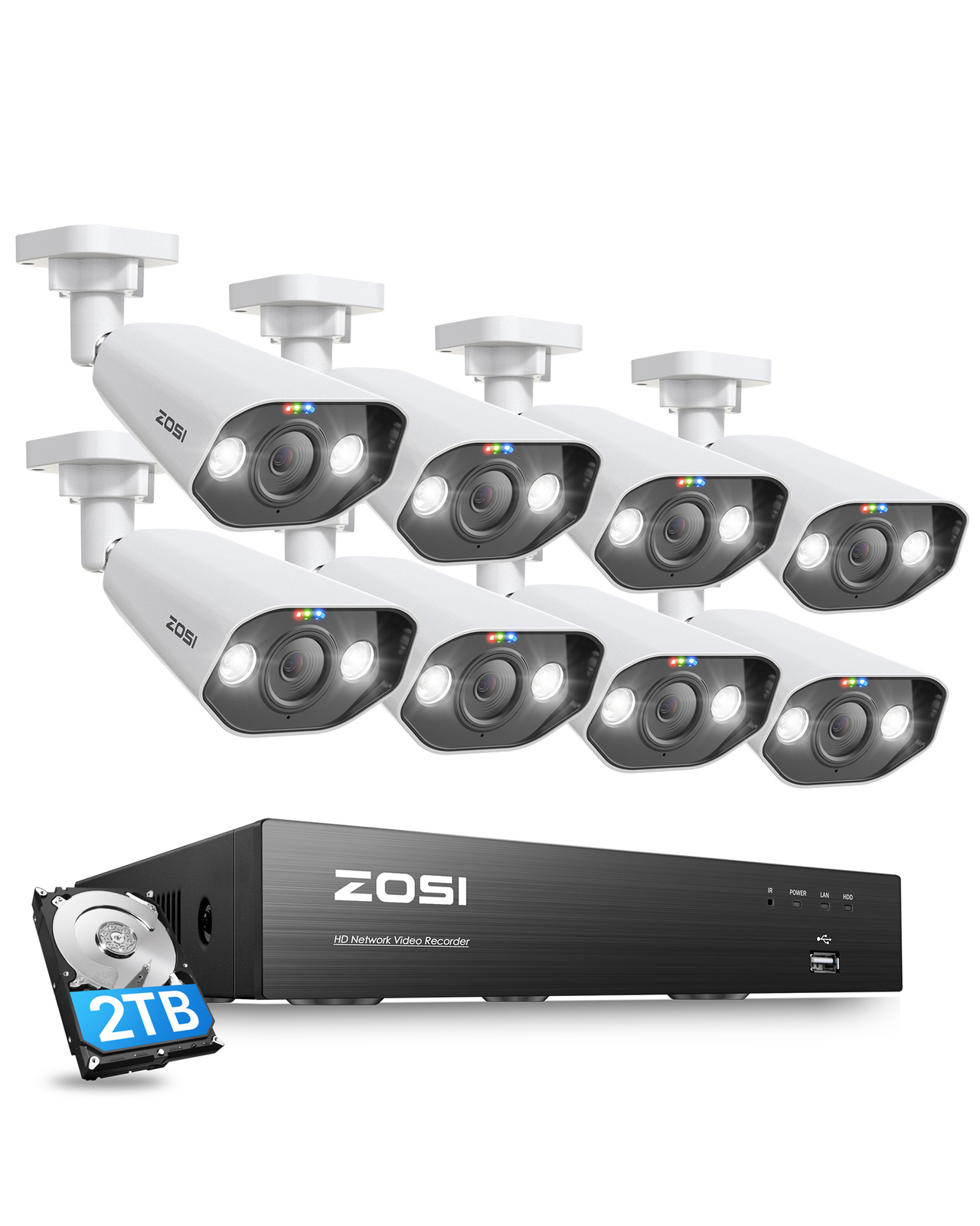 ZOSI 8CH 4K 8MP POE Camera System with 2TB HDD 2-way Audio Recording Outdoor