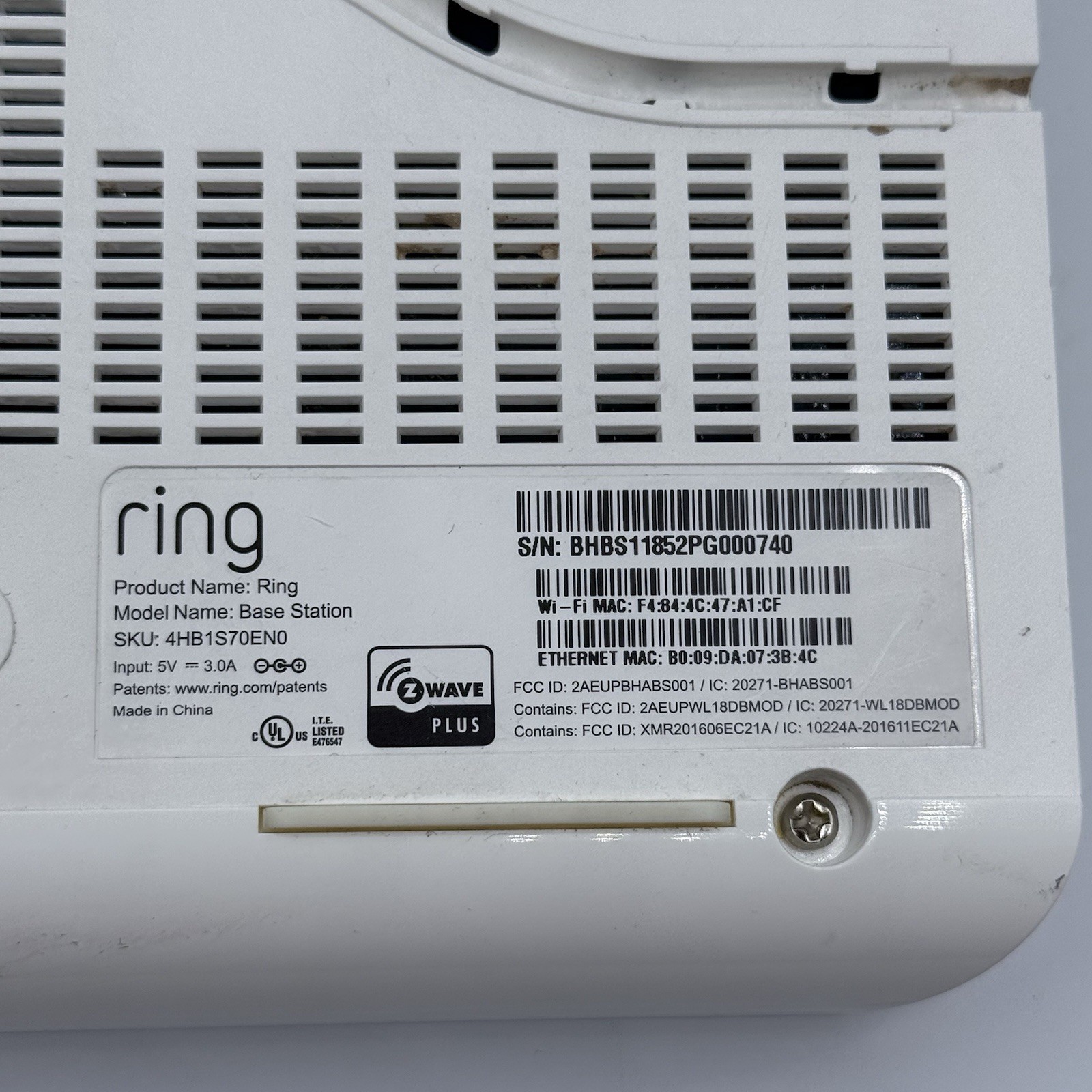 Ring Alarm Base Station -1st Gen- 4HB1S70EN0 w/ AC Adapter. Unknown Registration