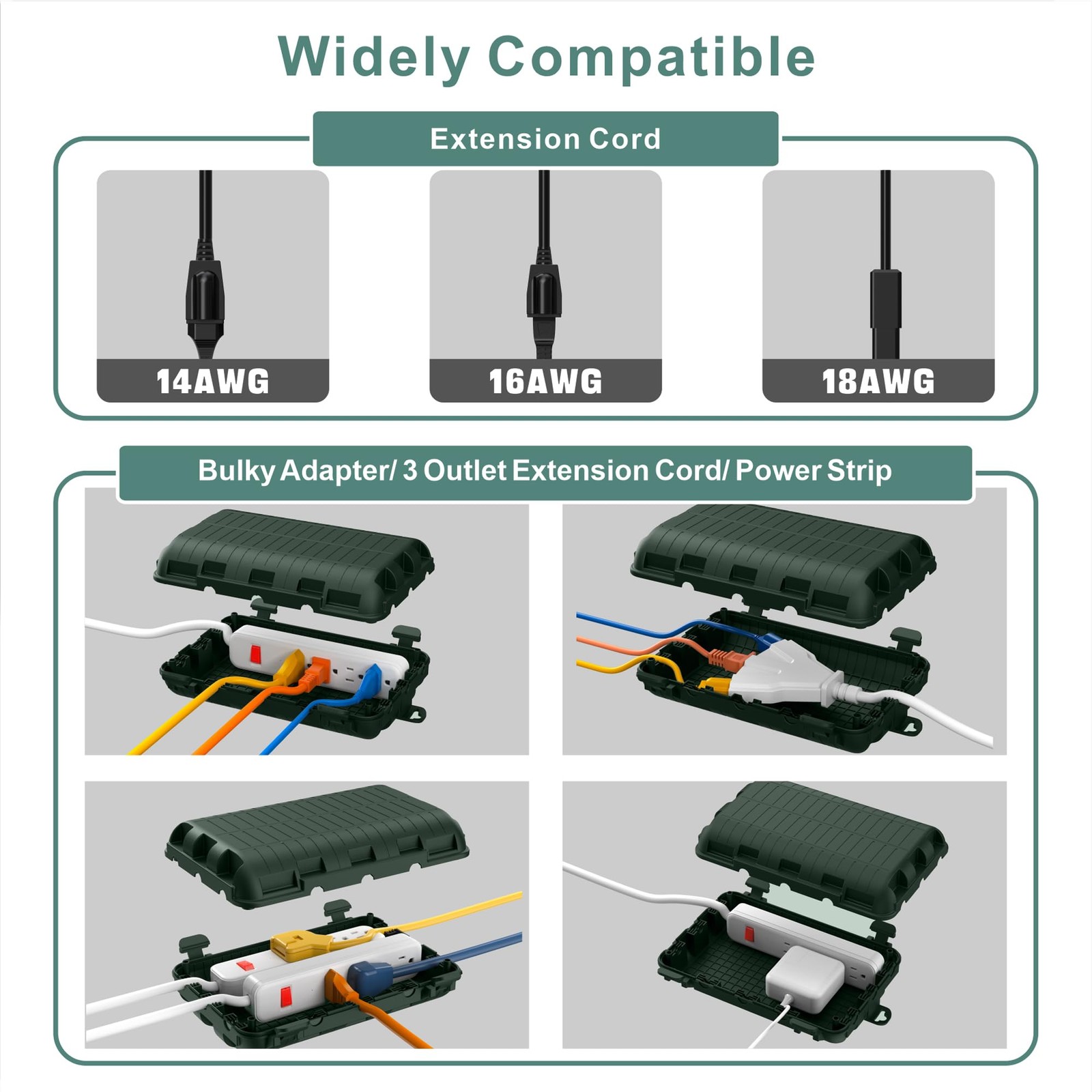 Outdoor Waterproof Electrical Box, Large Extension Cord Cover Green