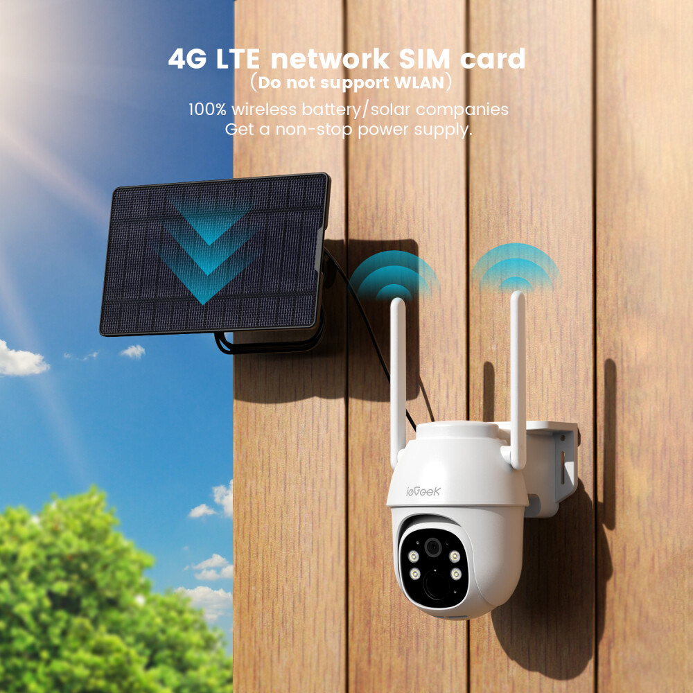 ieGeek 2K Solar PTZ 360° CCTV 4G LTE Cellular Security Camera Outdoor +Sim Card