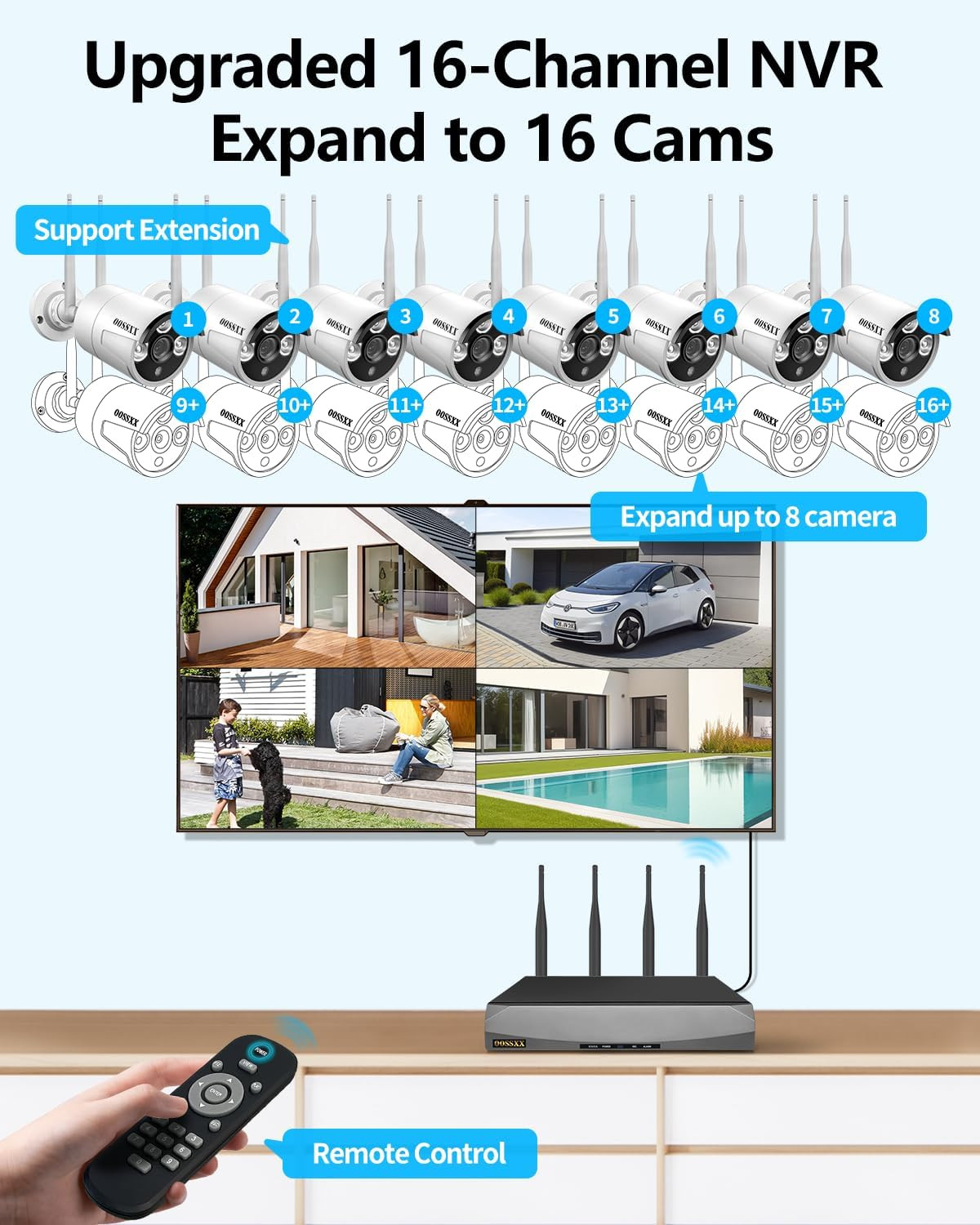 (2026 Update) Wireless Security Camera System, 10CH Wifi NVR with 8 X 3MP Dual A