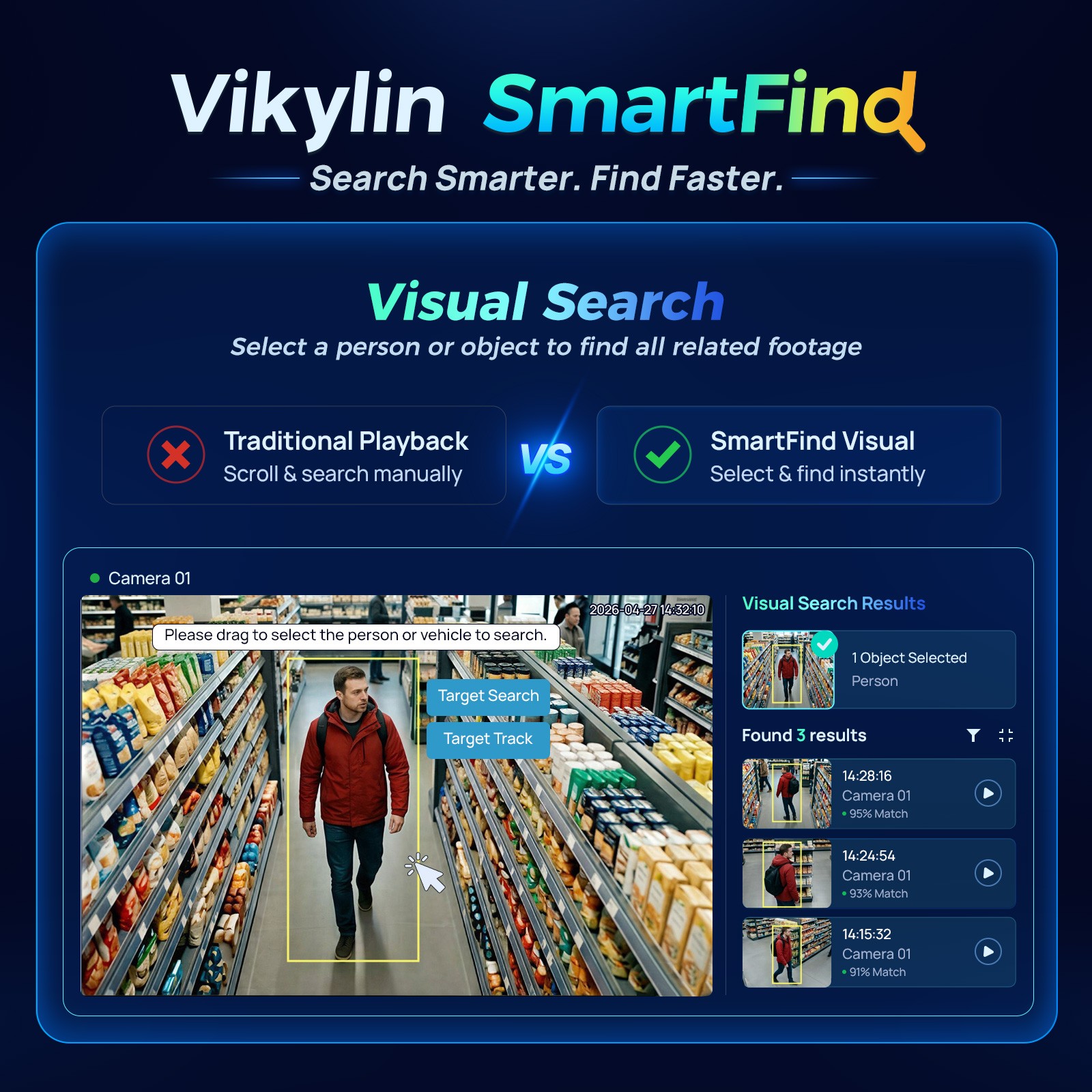 VIKYLIN SmartFind 8POE 16CH NVR System 24H Color MIC 5MP Security Camera MD Lot