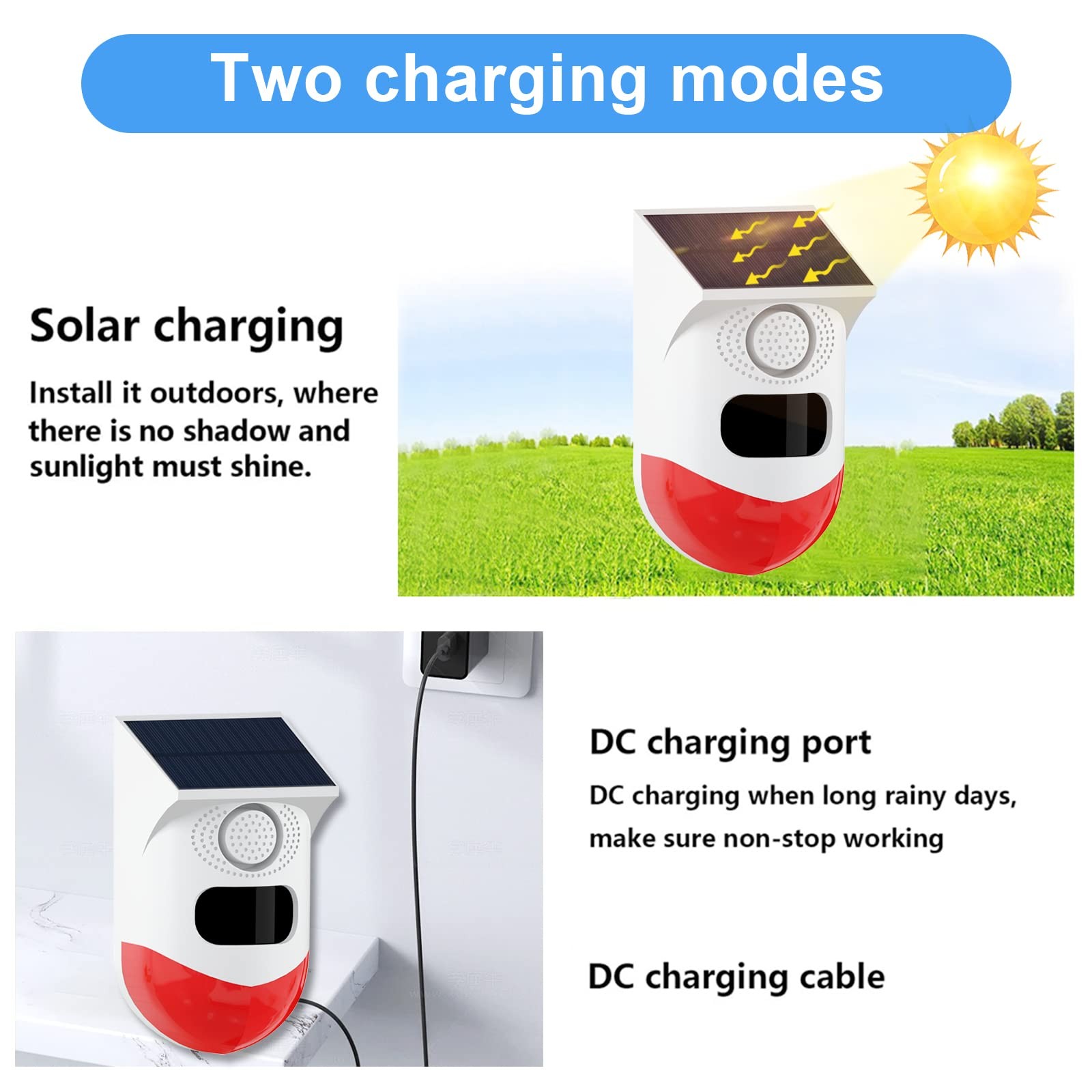Solar Strobe Alarm Light with Motion Sensor Siren Outdoor Alarm Siren with Re…