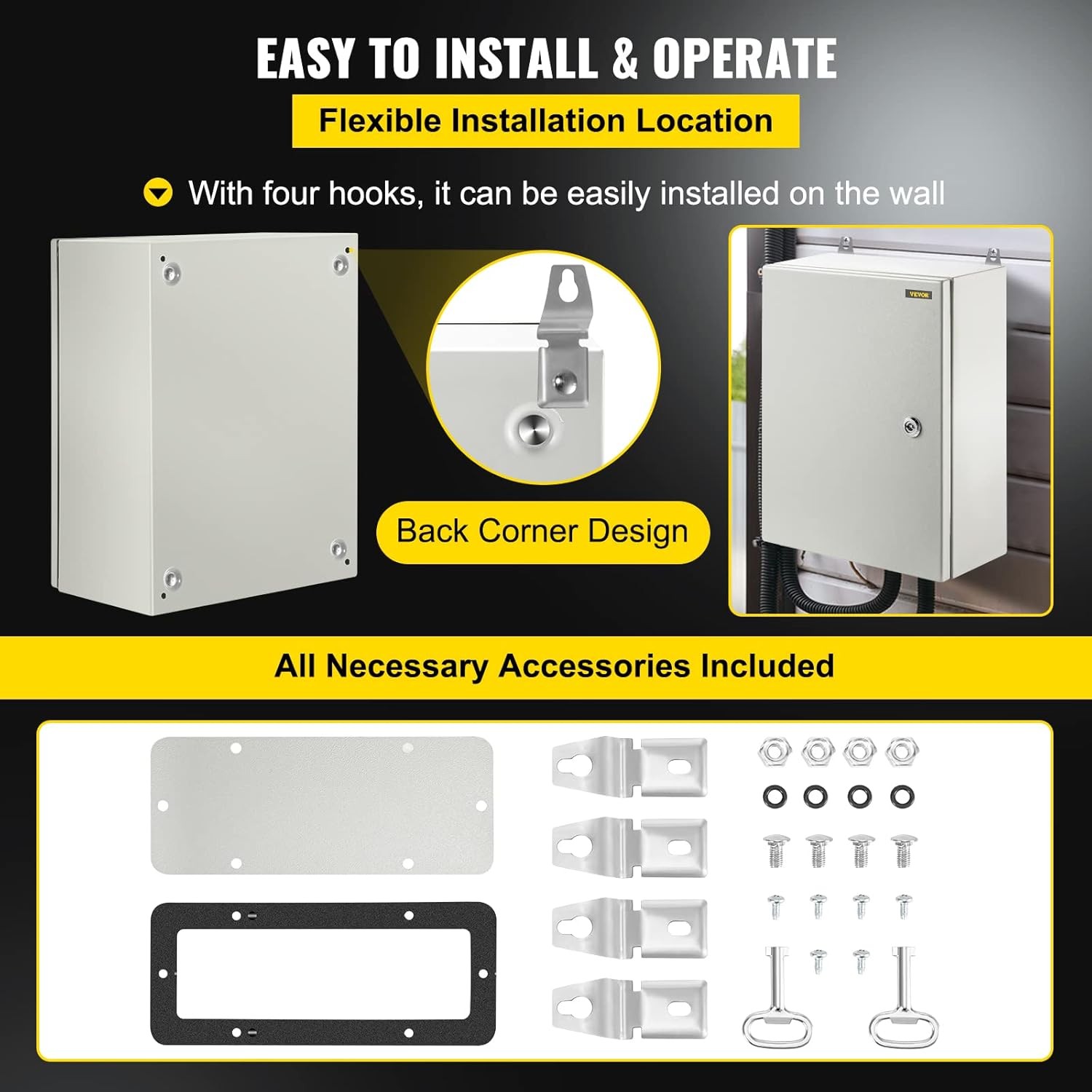 VEVOR Electrical Enclosure Box, 16” ×12” 16×12x 6, Gray white(RAL7035)