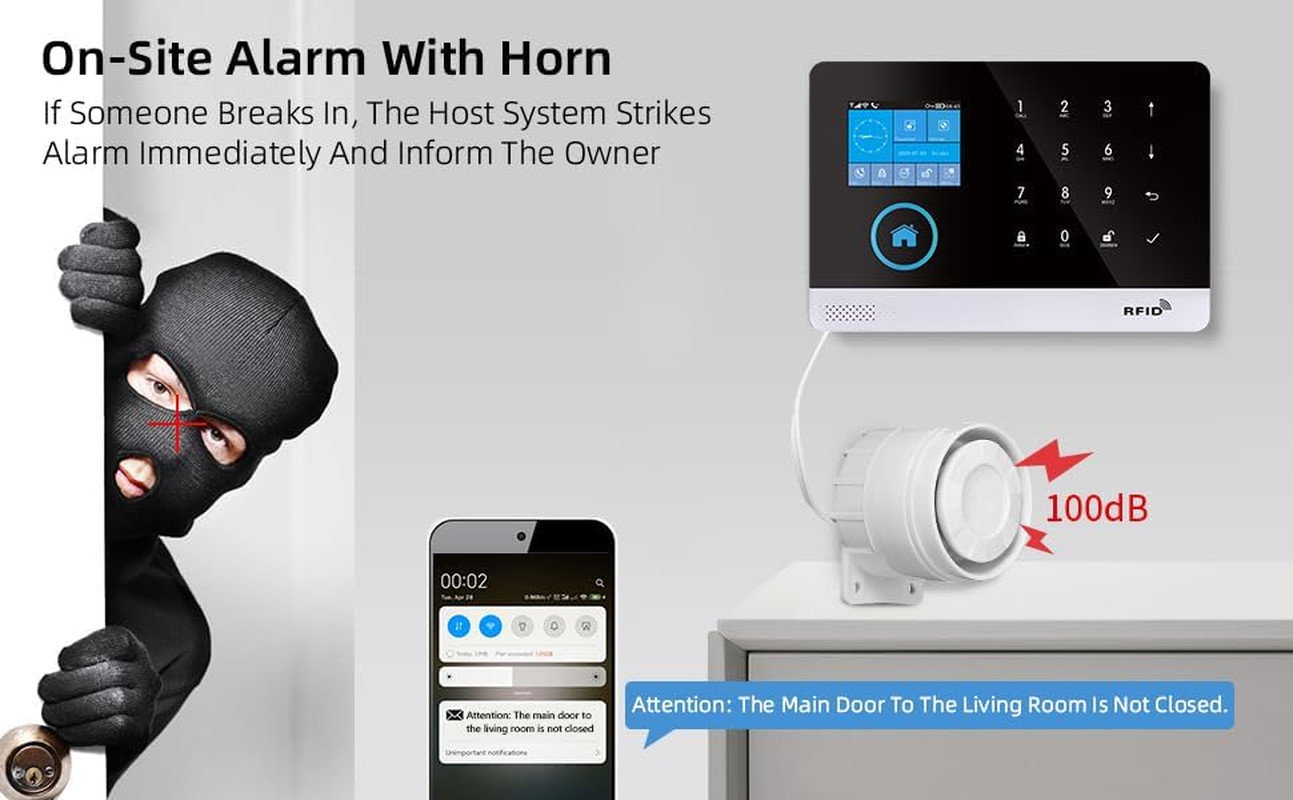 Wifi Home Security Alarm System, DIY 4G Smart Home Security System, Compatible w