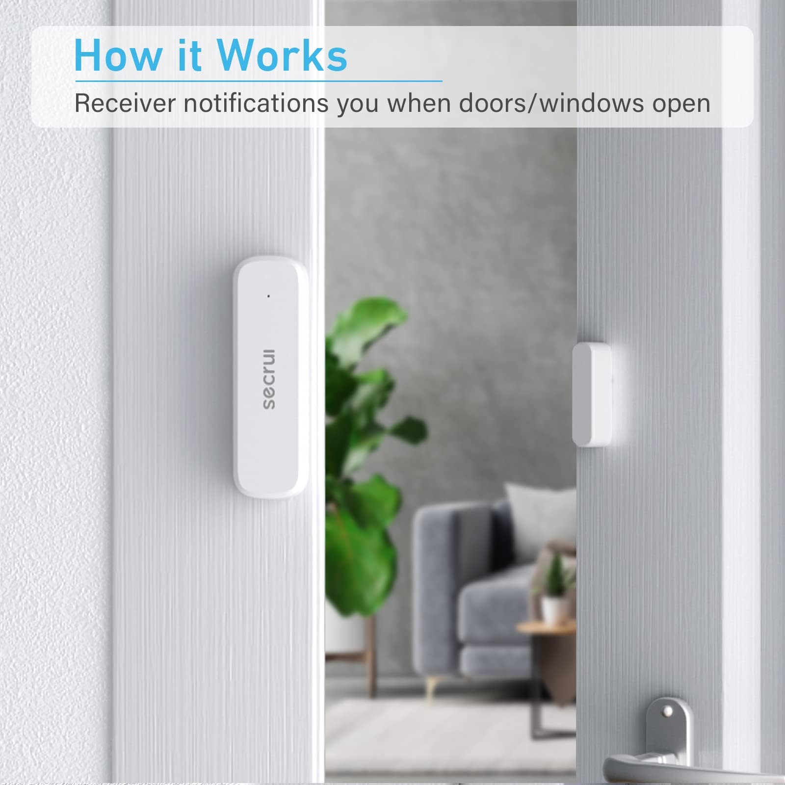 Door Chime When Opens, Opened Alarm for 1 Receiver+2 Sensor, White