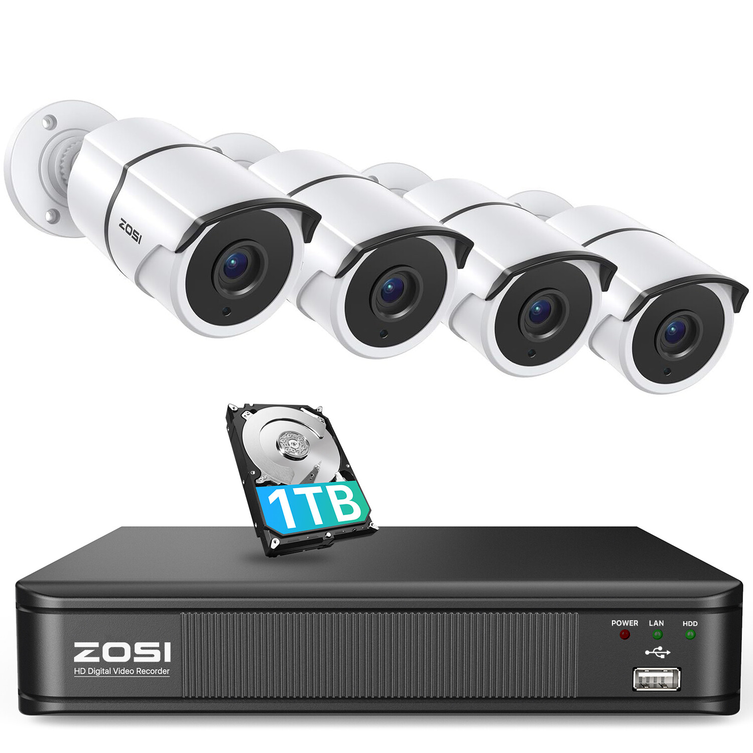 ZOSI 8CH 3K Lite Home Security Camera System Outdoor 4pcs Cameras 1-Way Audio 1T
