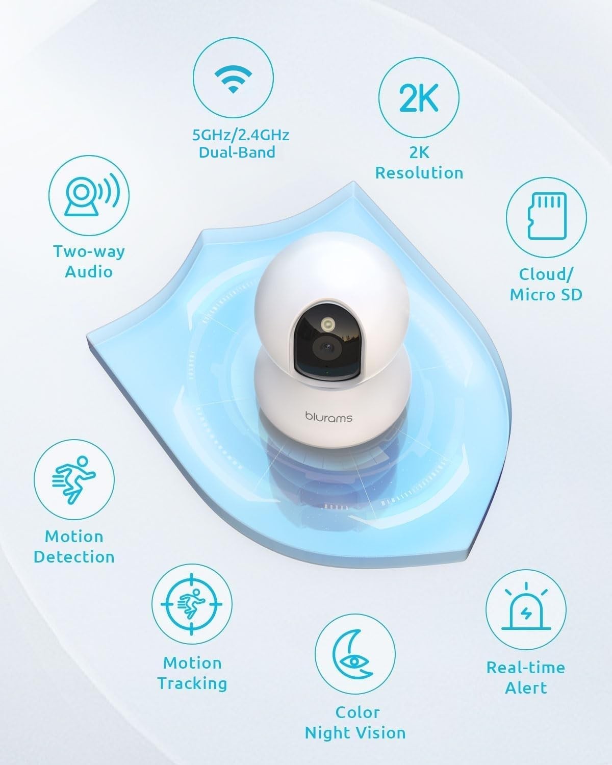 blurams 5G Cameras for Home Security, 2K Pet Camera with Grey – 2.4GHz/5GHz