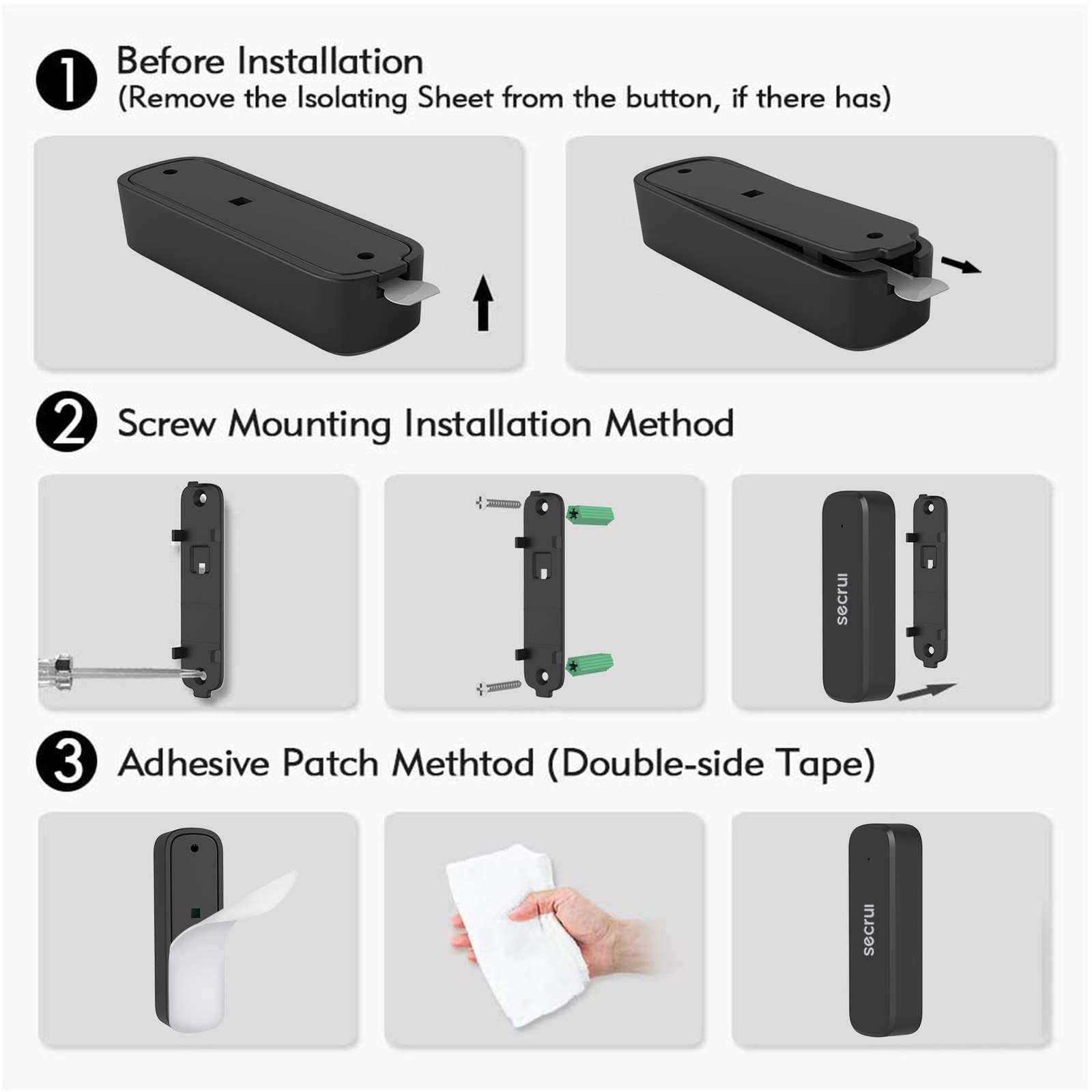 SECRUI Door Chime, Sensor Chime with 1 Receiver+1 Sensor, Black