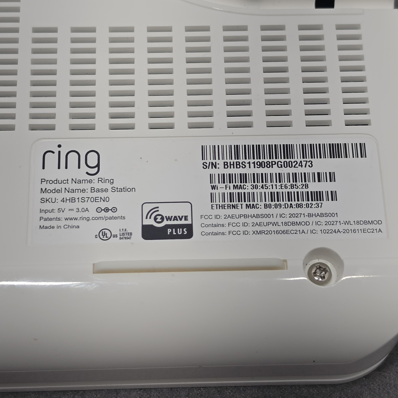 Ring Alarm Home Security System Base Station 4HB1S70EN0 UNKNOWN REGISTRATION J
