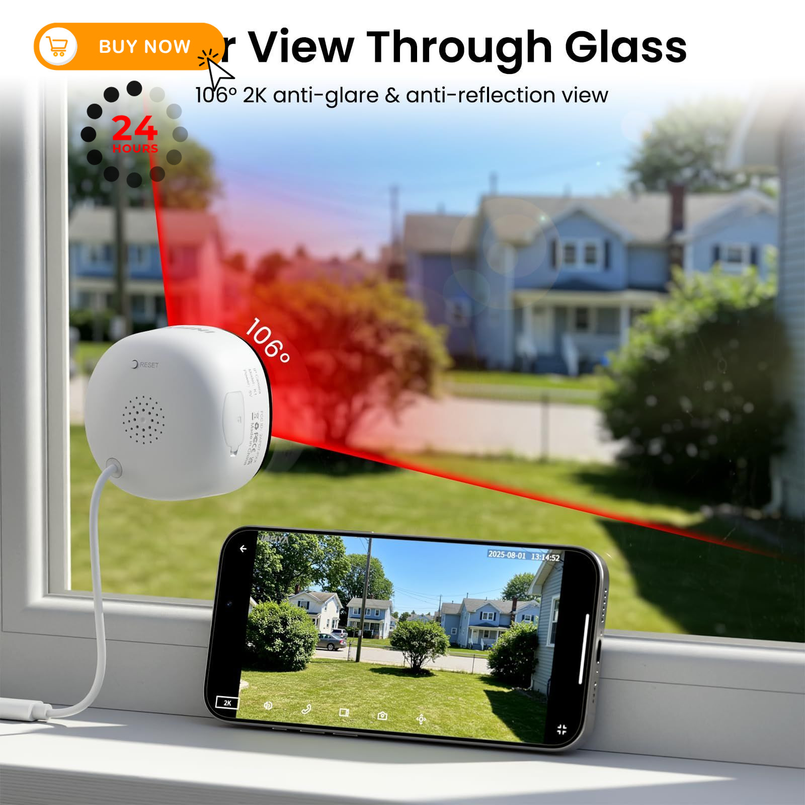 INFIYA 2K Window Cameras for Home Security- 5Ghz & 2.4G&5G 1-Pack, White