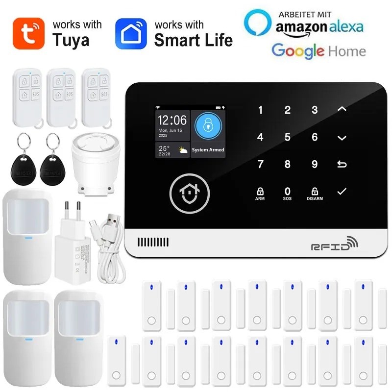 Smart WiFi GSM Home Security Alarm System Touch Keyboard RFID APP Control Alexa