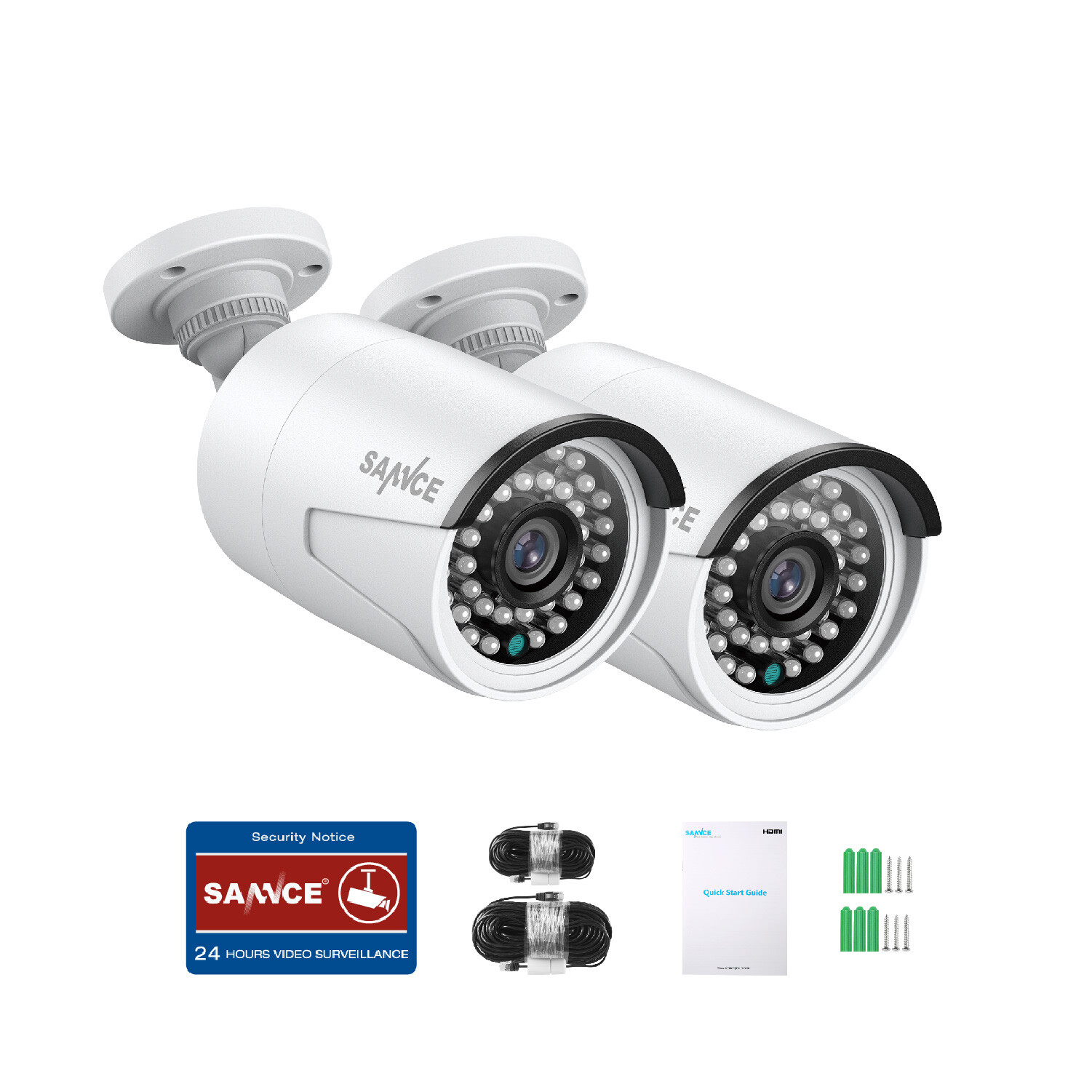 SANNCE 2PCS 5MP POE Security Camera Audio Mic Outdoor Video Night for N98PBD NVR