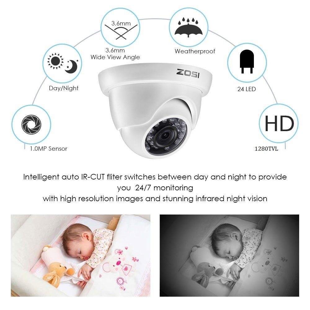 8CAM Security Camera System 720P Wired DVR Kit HD CCTV Outdoor/Indoor