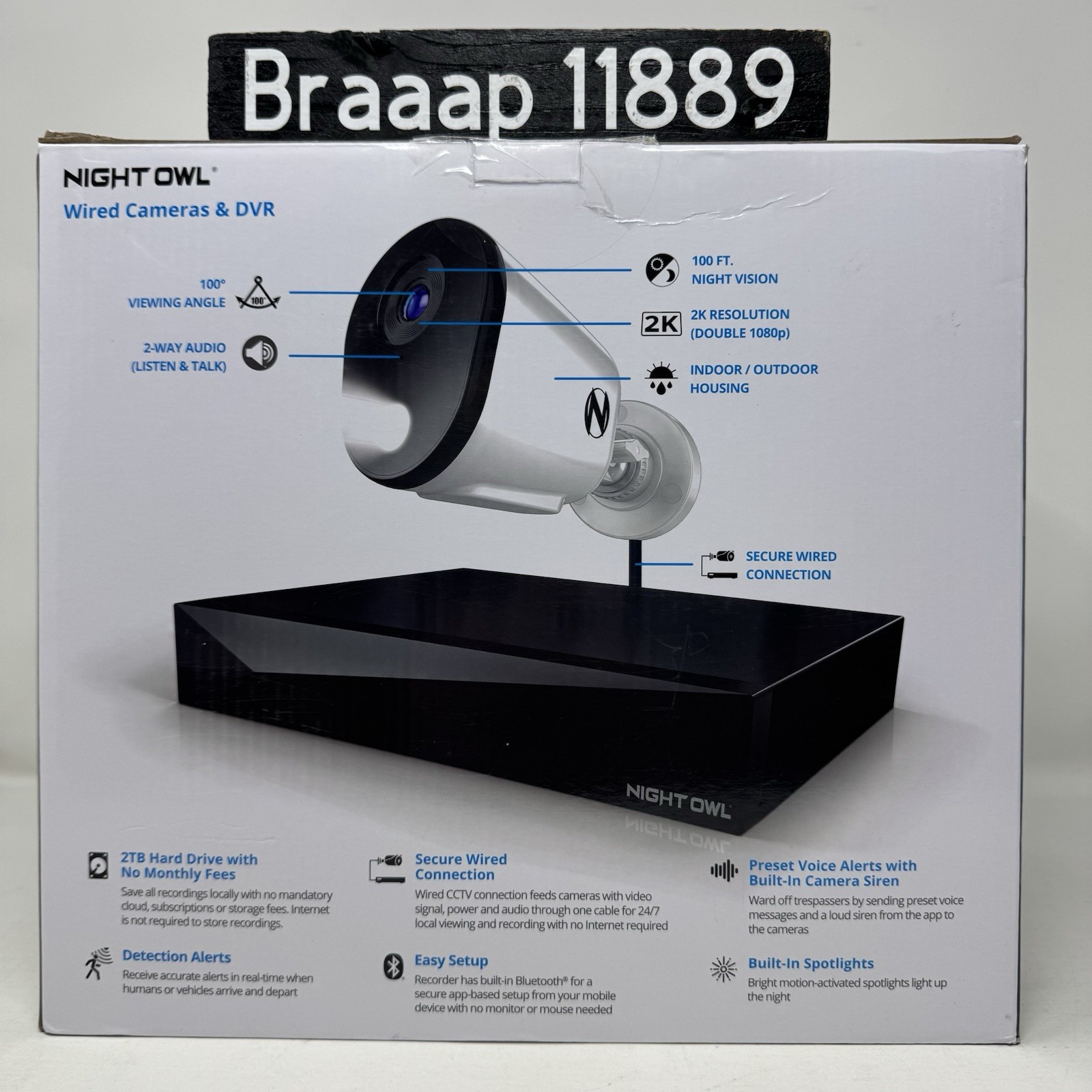 Night Owl 2K Wired Security System 4 Cameras 2TB DVR Night Vision 2-Way Audio