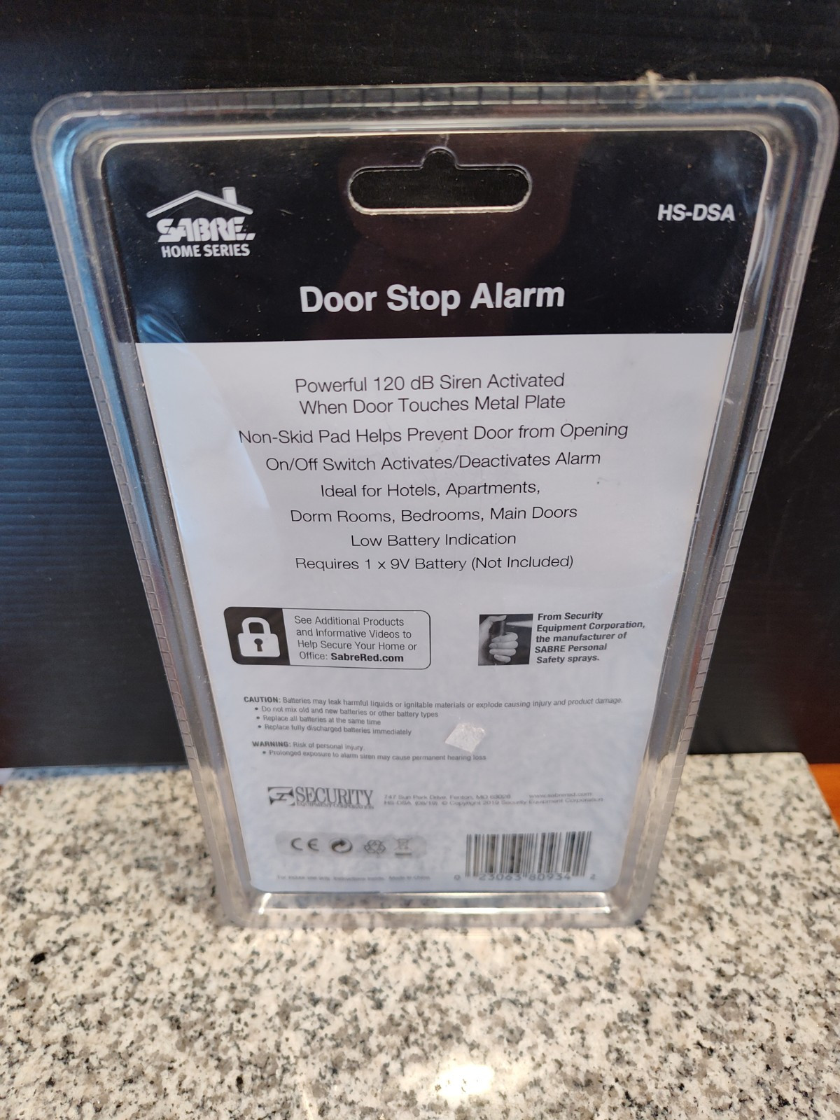 Sabre Security Door Stop Security Alarm w/120 db Siren For Home OR Travel. New.