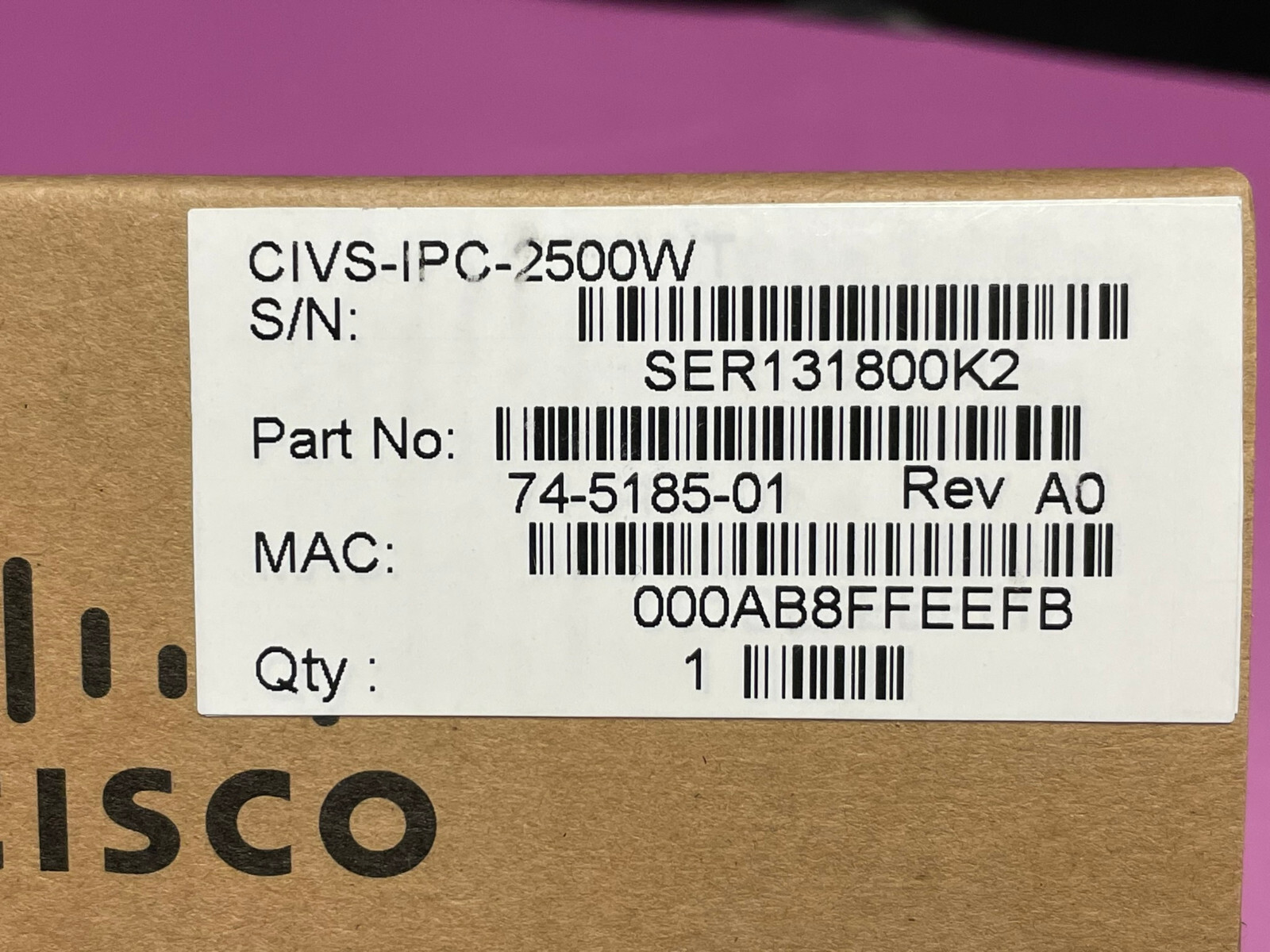 Cisco 2500 IP Camera – CIVS-IPC-2500W – Full Resolution, Day/Night, Wireless NEW